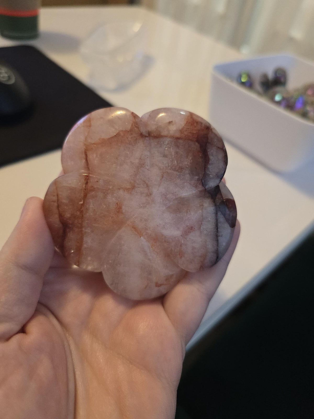 Inv - Fire Quartz Crystal Rose | Red Hematoid Flames & Rainbow Glitter | Beautiful Anniversary or Valentine Gift for a Special Day