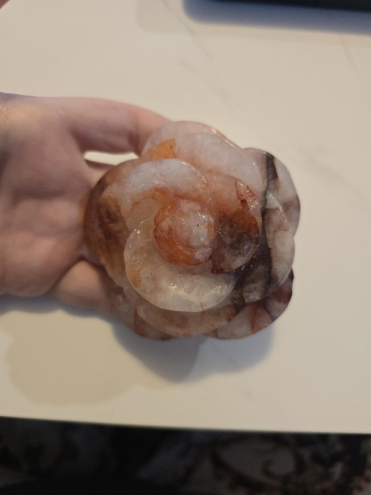 Inv - Fire Quartz Crystal Rose | Red Hematoid Flames & Rainbow Glitter | Beautiful Anniversary or Valentine Gift for a Special Day