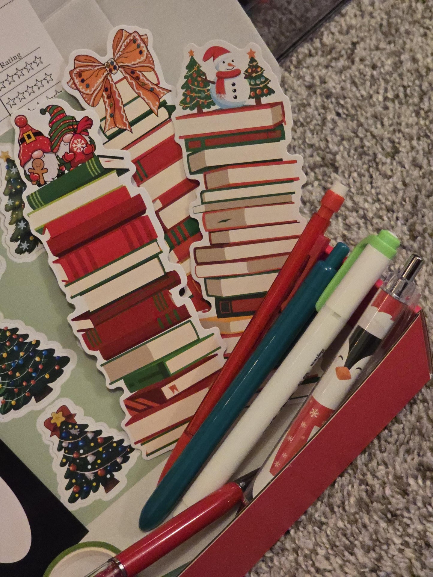 Holiday Bookish Bundle: Notebook, Pens, Bookmarks - Festive Gift Box