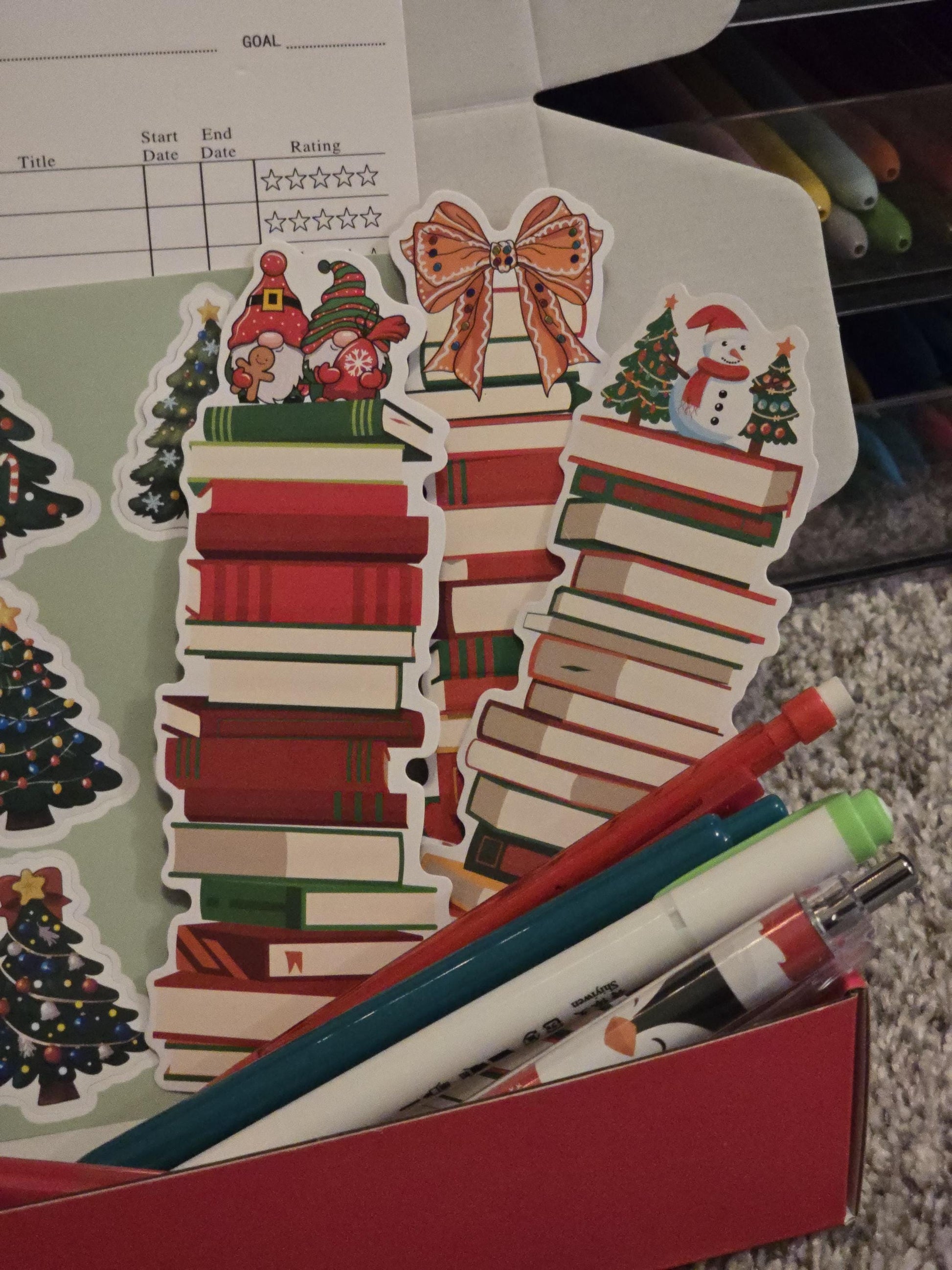 Holiday Bookish Bundle: Notebook, Pens, Bookmarks - Festive Gift Box