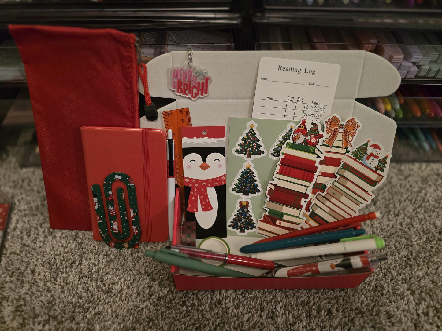 Holiday Bookish Bundle: Notebook, Pens, Bookmarks - Festive Gift Box