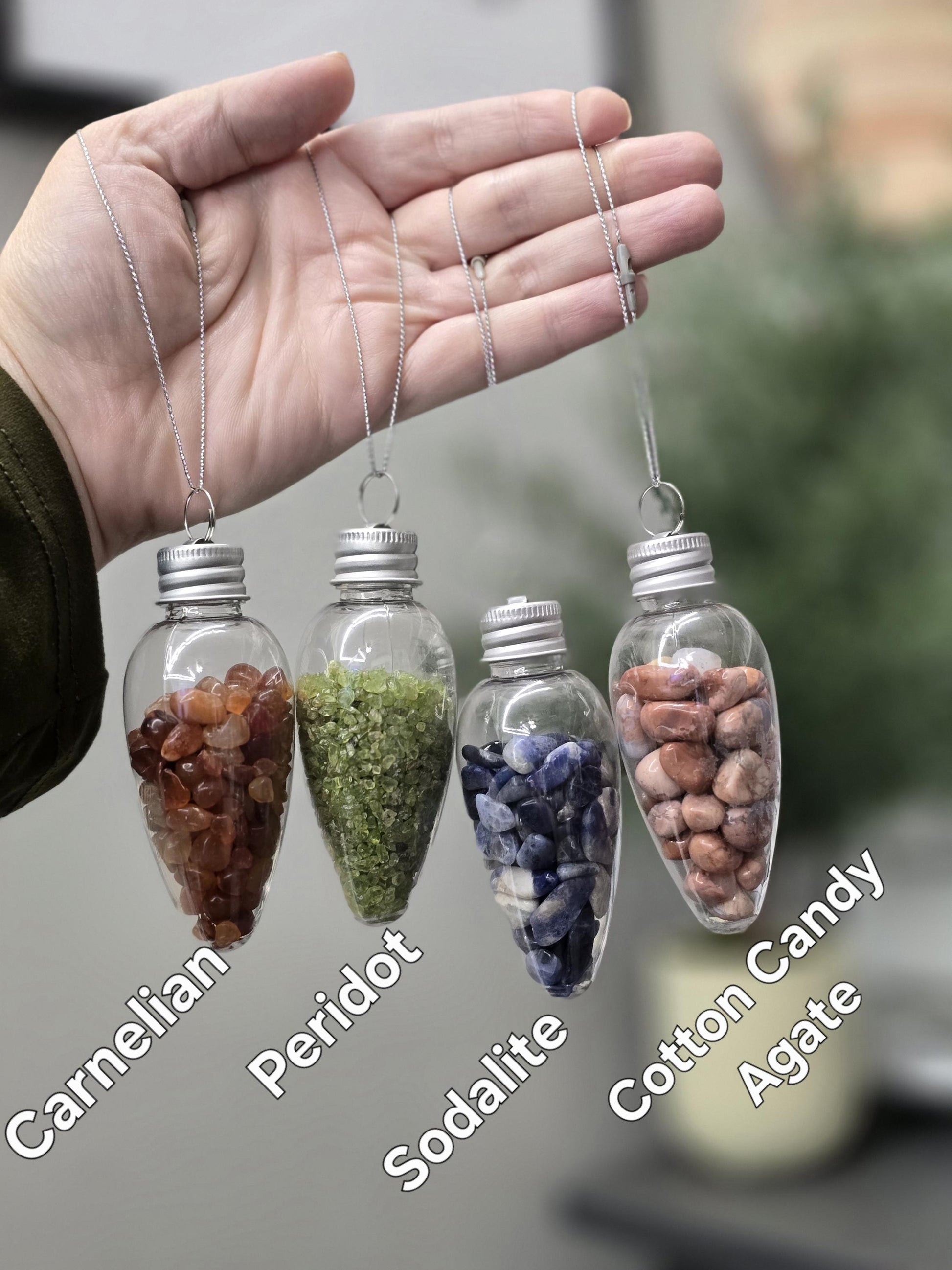 Crystal Chips Tree Ornaments | Hanging Christmas Bulbs | Kid Rock Crafts | Geology Rocks! | Green & Red | Natural Holiday Decor by Sullivan