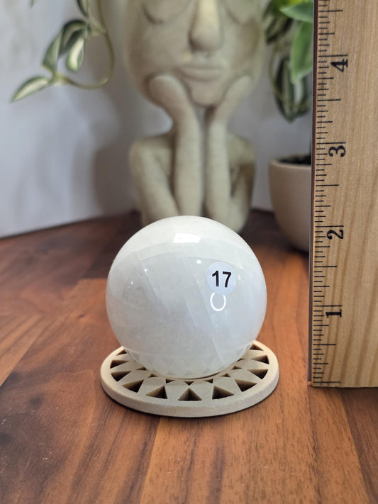 Optical Calcite Crystal Sphere: White, 52mm Natural Stone