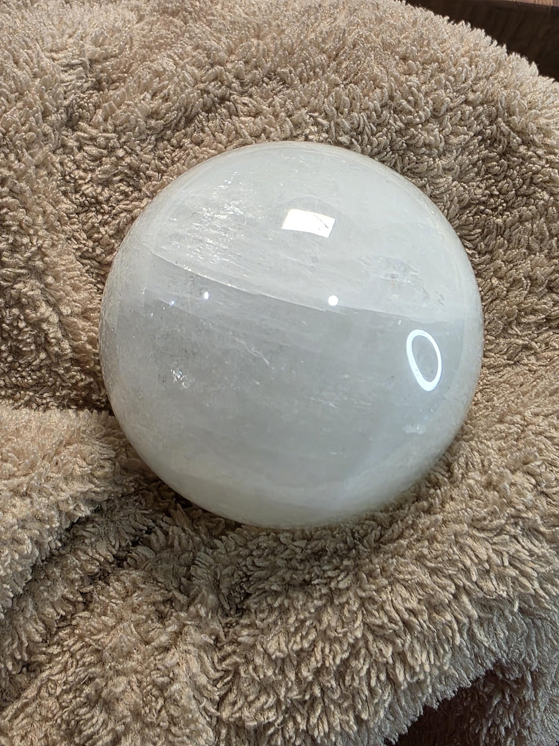 Optical Calcite Crystal Sphere: White, 52mm Natural Stone