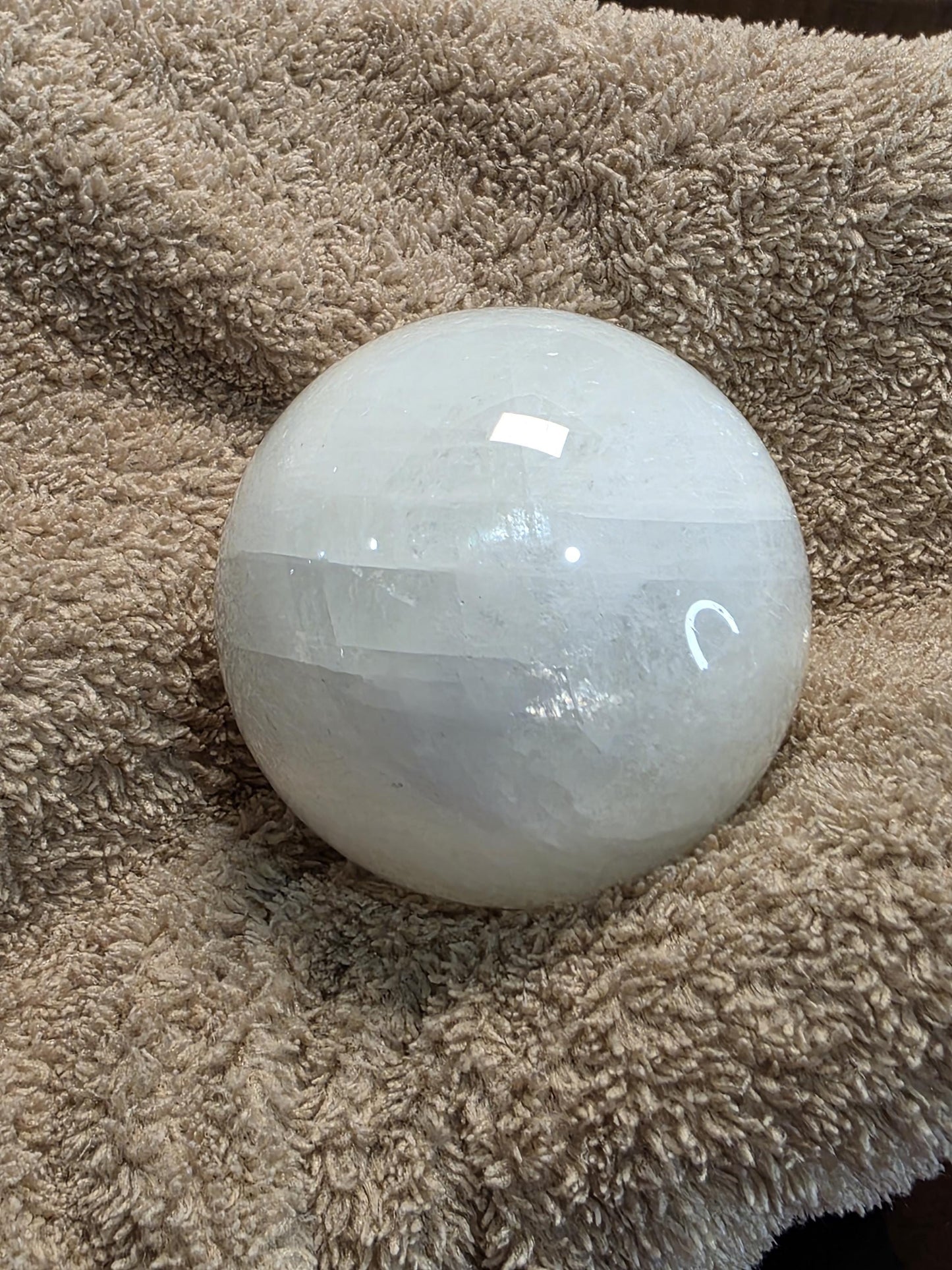 Optical Calcite Crystal Sphere: White, 52mm Natural Stone