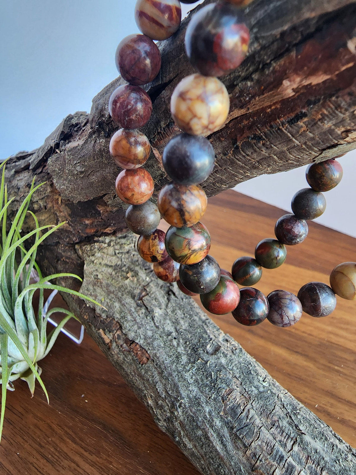 Picasso Jasper Bracelet: Colorful 8MM Crystal Bead Autumn Jewelry