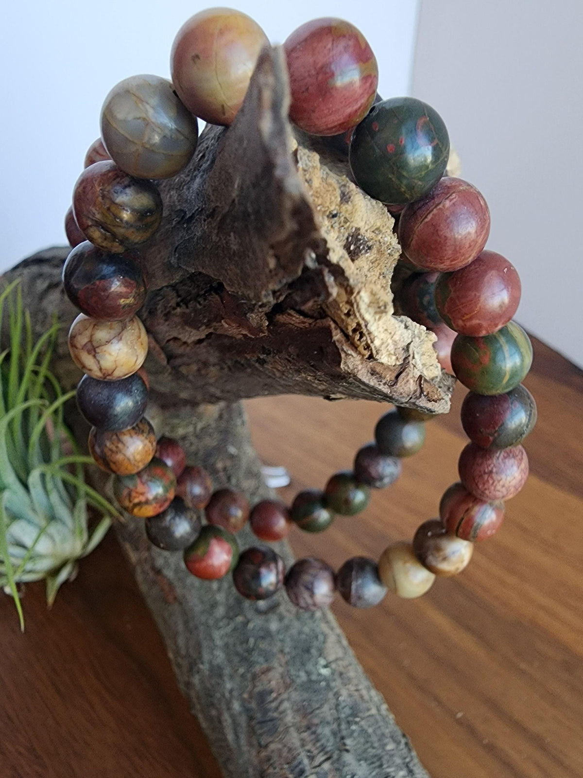 Picasso Jasper Bracelet: Colorful 8MM Crystal Bead Autumn Jewelry