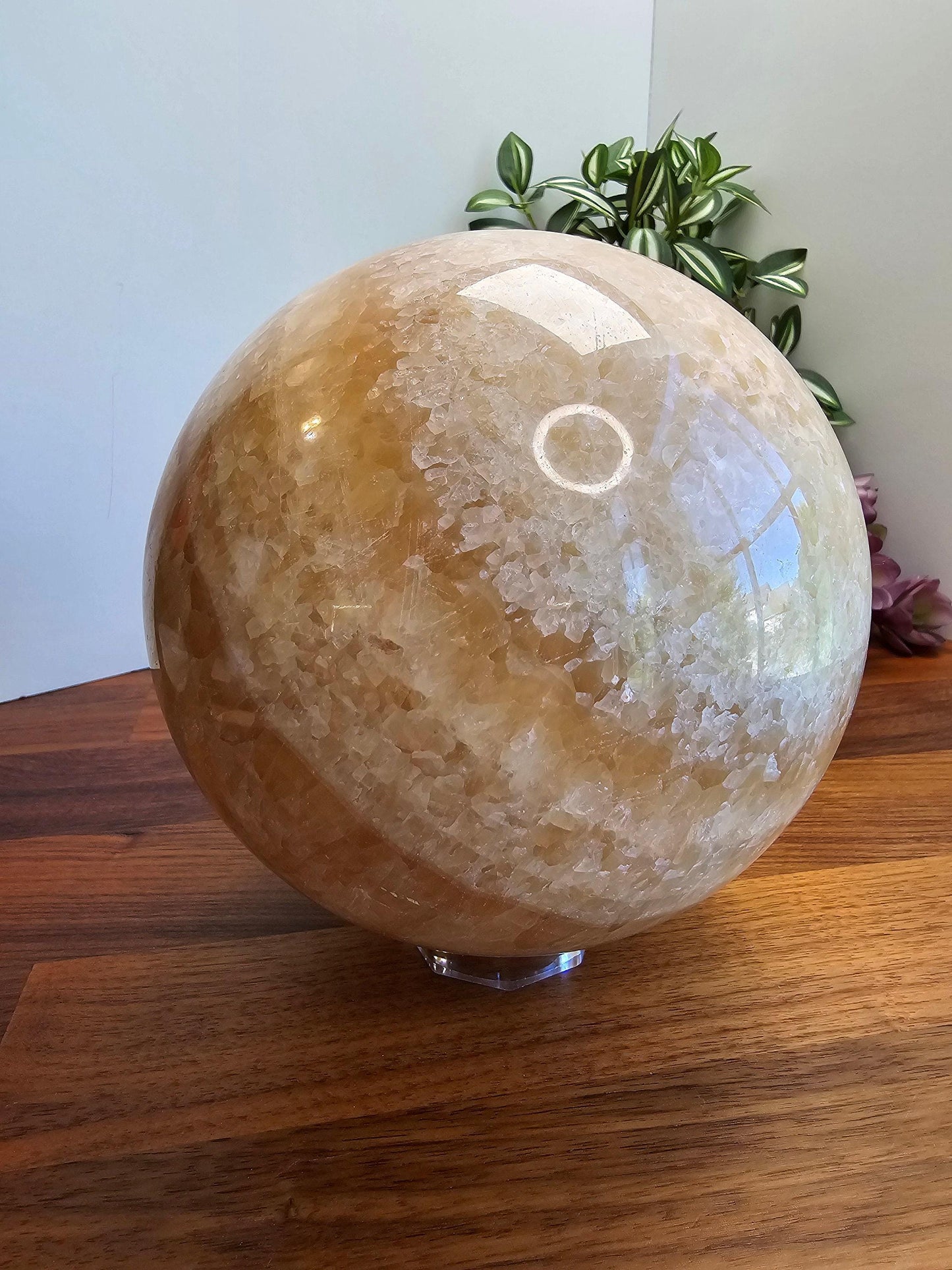 Massive Banded Orange Calcite Crystal Sphere - 6" (148mm)