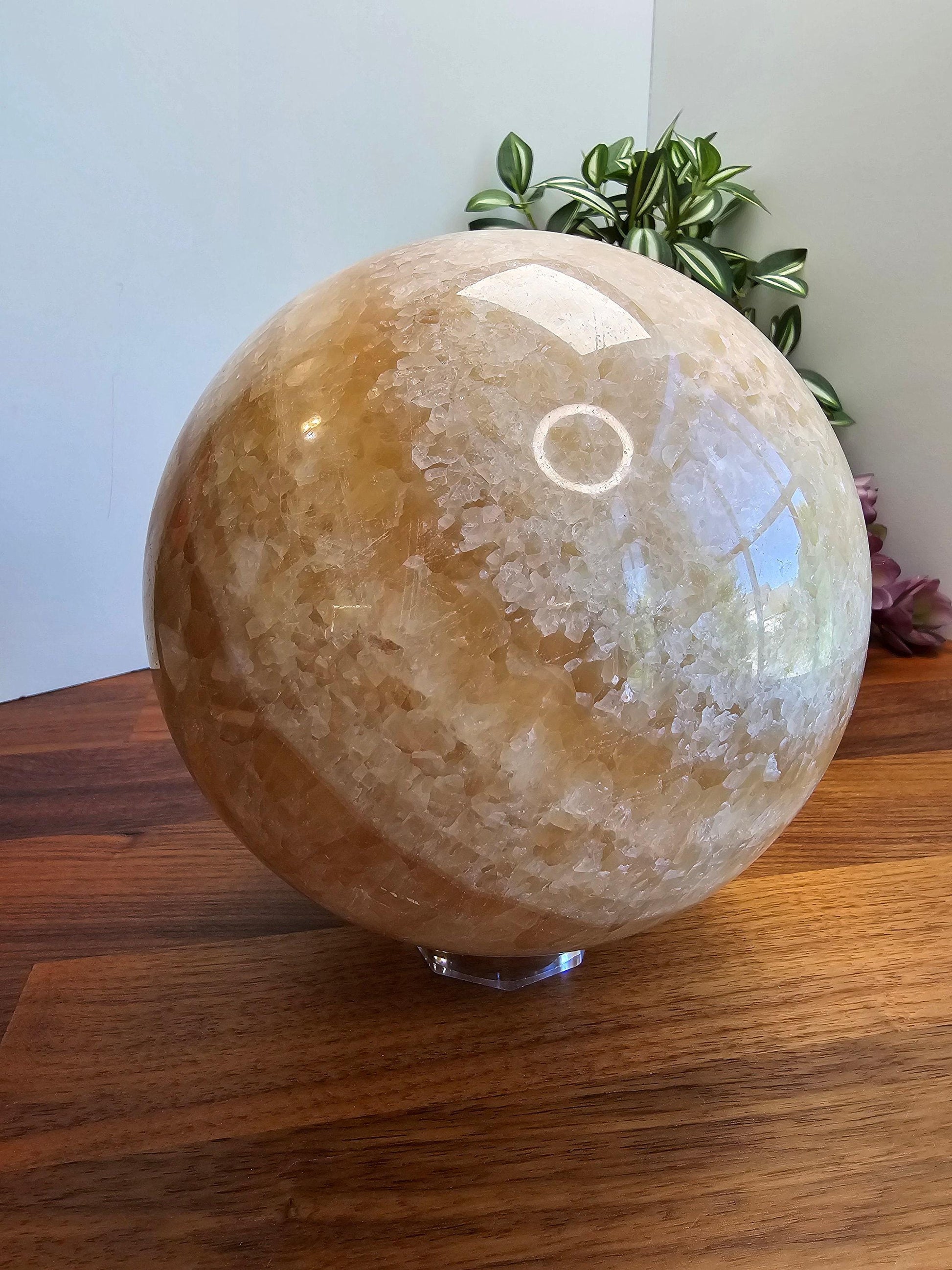 Massive Banded Orange Calcite Crystal Sphere - 6" (148mm)
