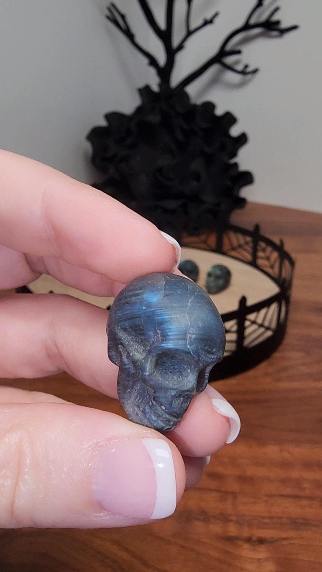 Labradorite Mini Skull - Flashy Crystal, Spooky Season Decor