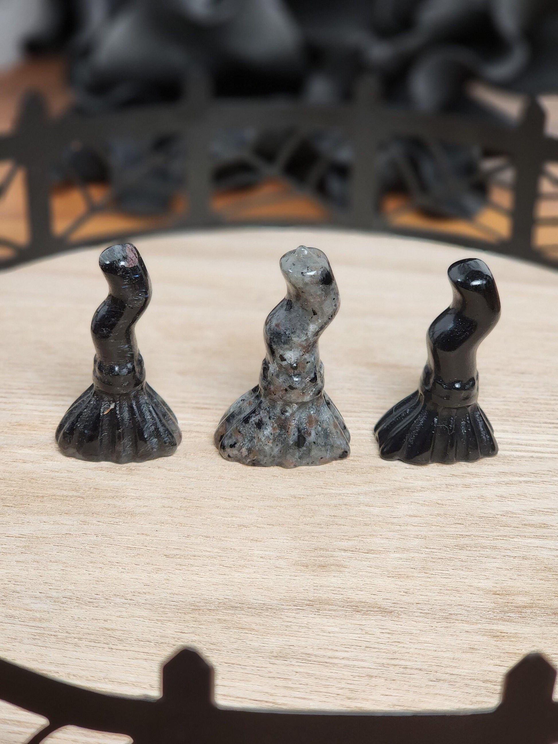 Mini Witch’s Broom Charm - Crystal Stone for Altar or Spooky Decor