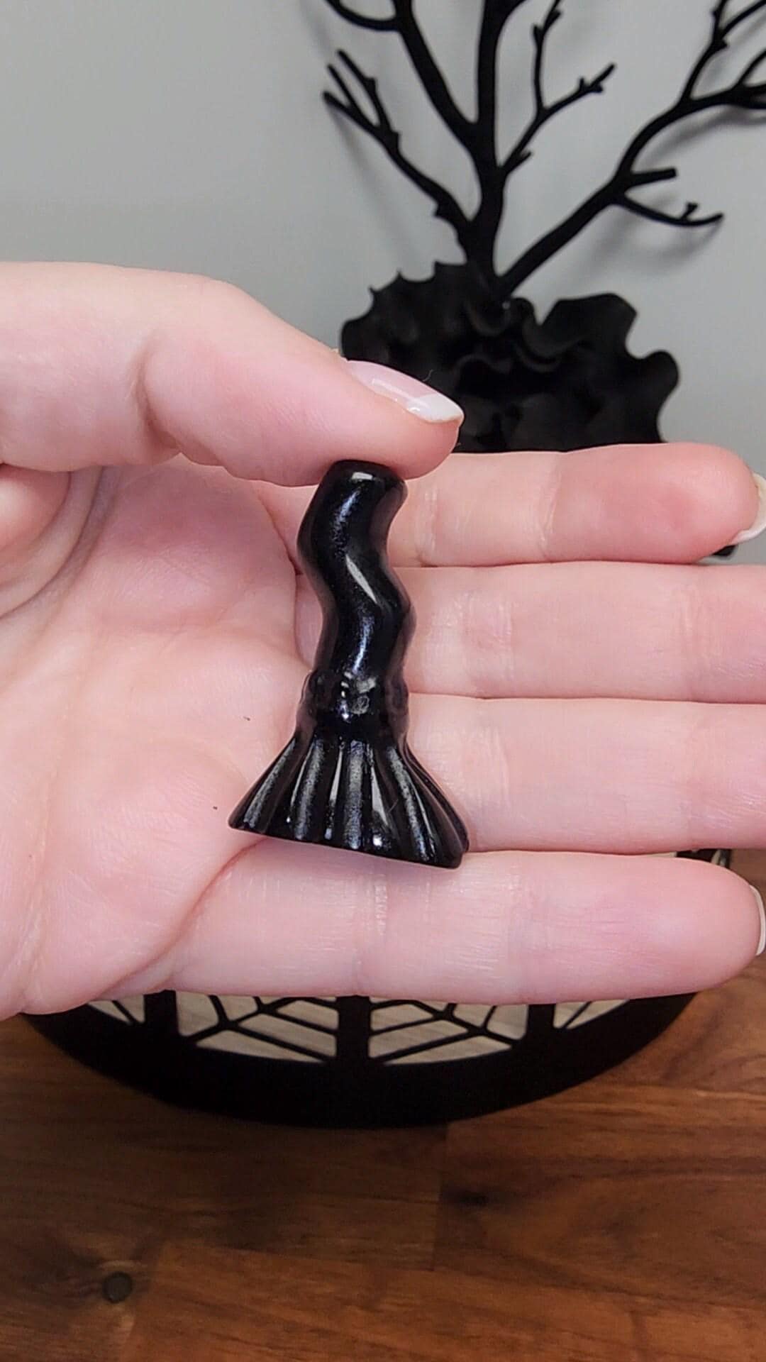 Mini Witch’s Broom Charm - Crystal Stone for Altar or Spooky Decor