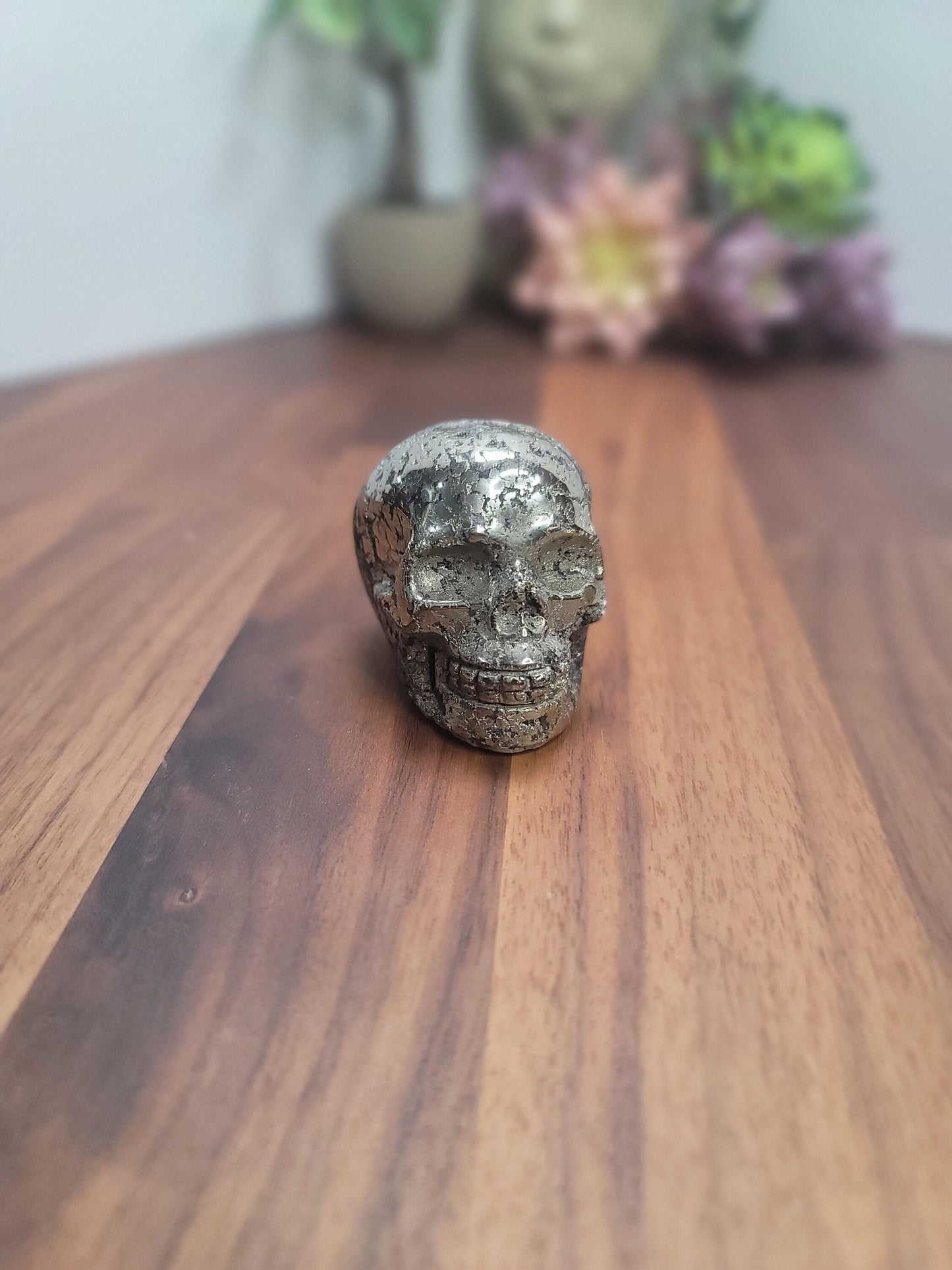 Pretty Pyrite Crystal Skull Carving | 2.4 X 1.7 Inches | Gold and Black | Only 1 Available