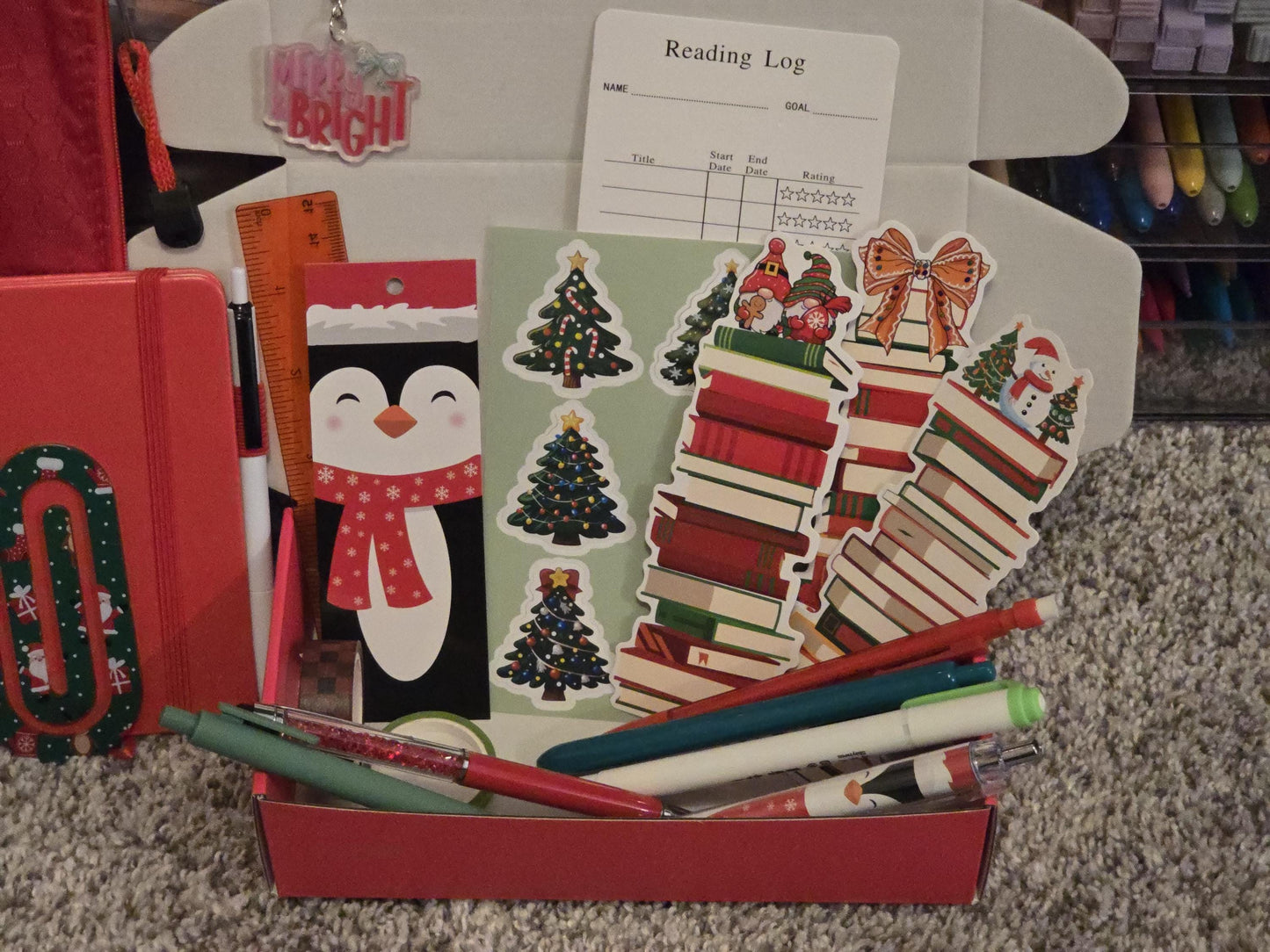 Holiday Bookish Bundle: Notebook, Pens, Bookmarks - Festive Gift Box