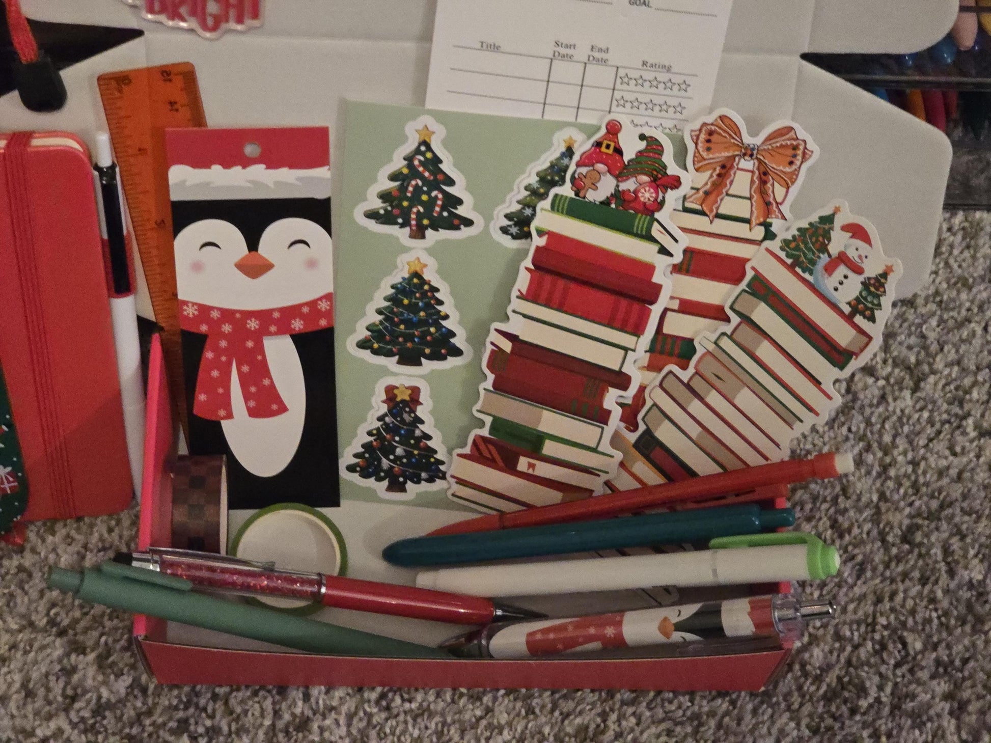 Holiday Bookish Bundle: Notebook, Pens, Bookmarks - Festive Gift Box