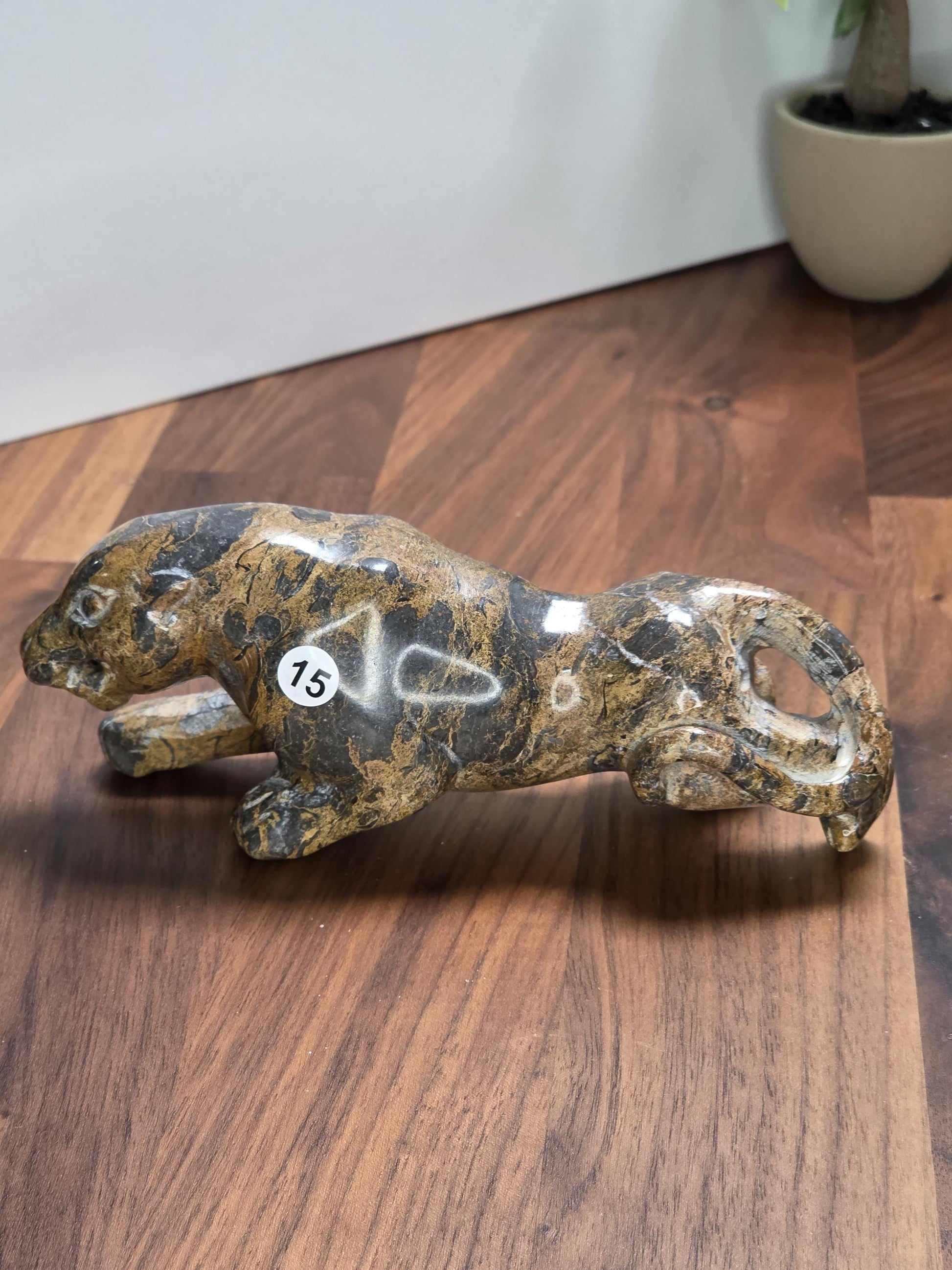 Leopard Skin Jasper Jaguar Crystal Carving | 6 Inches | Brown Gray and Black