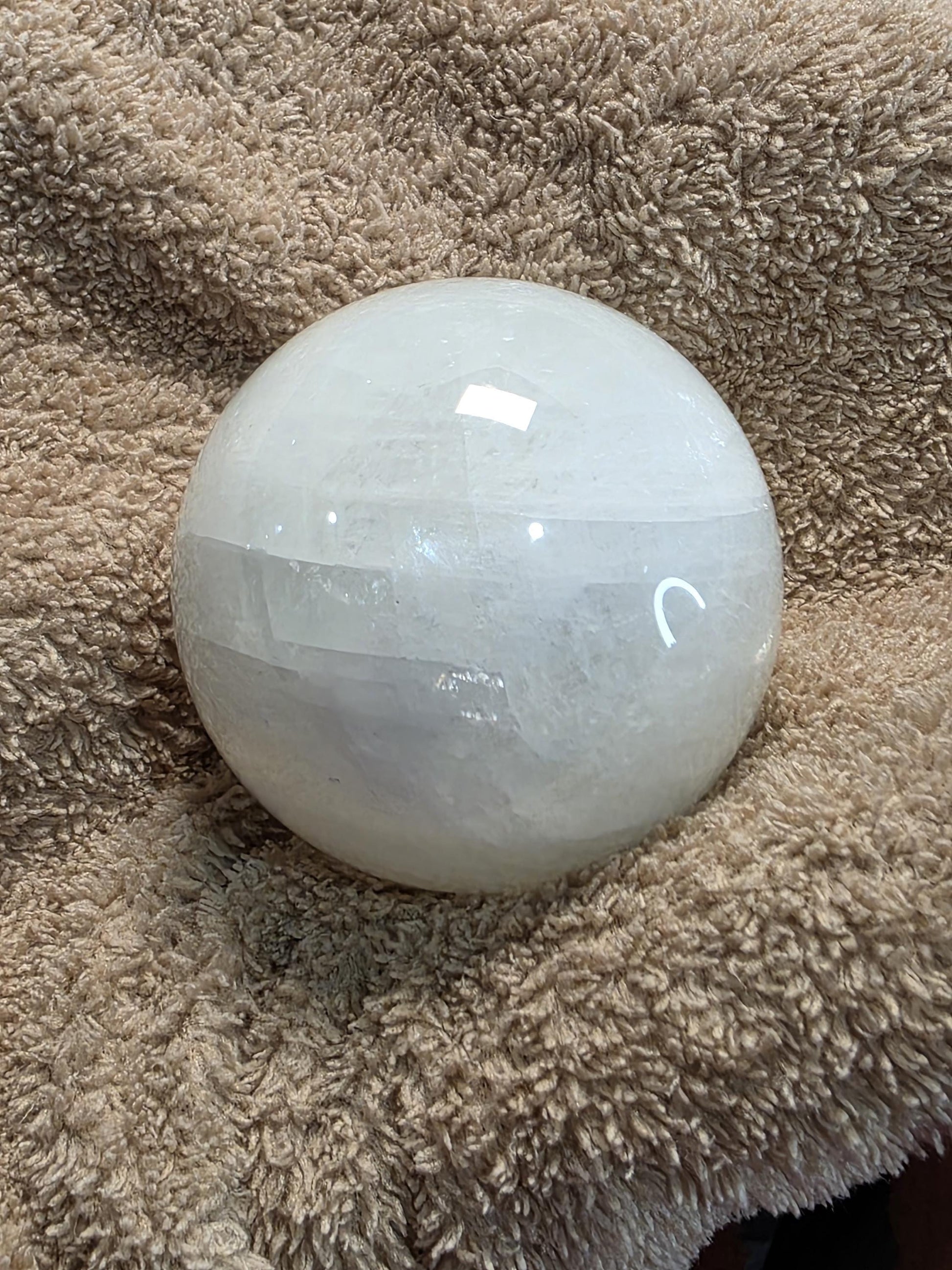 Optical Calcite Crystal Sphere: White, 52mm Natural Stone