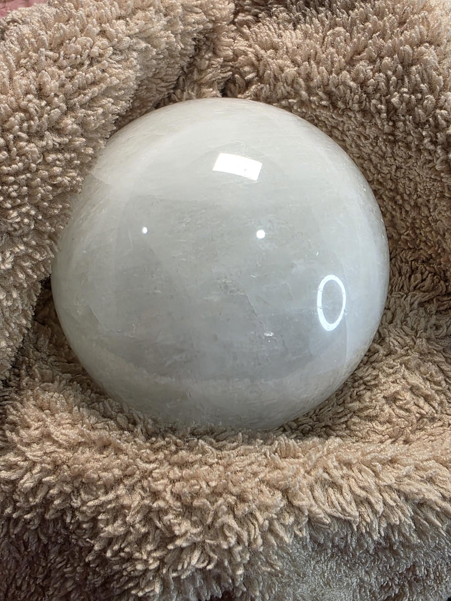 Optical Calcite Crystal Sphere: White, 52mm Natural Stone