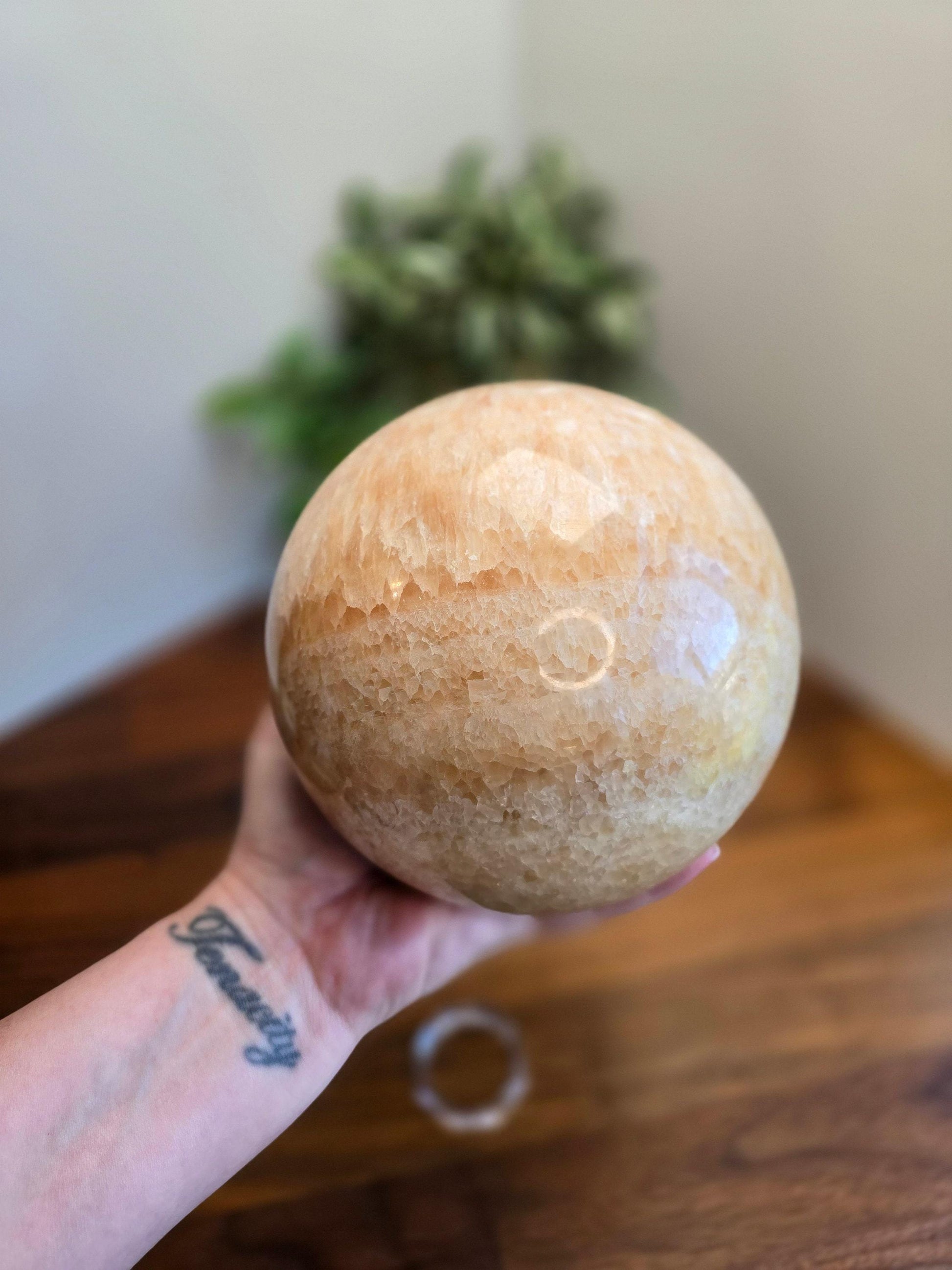 Massive Banded Orange Calcite Crystal Sphere - 6" (148mm)