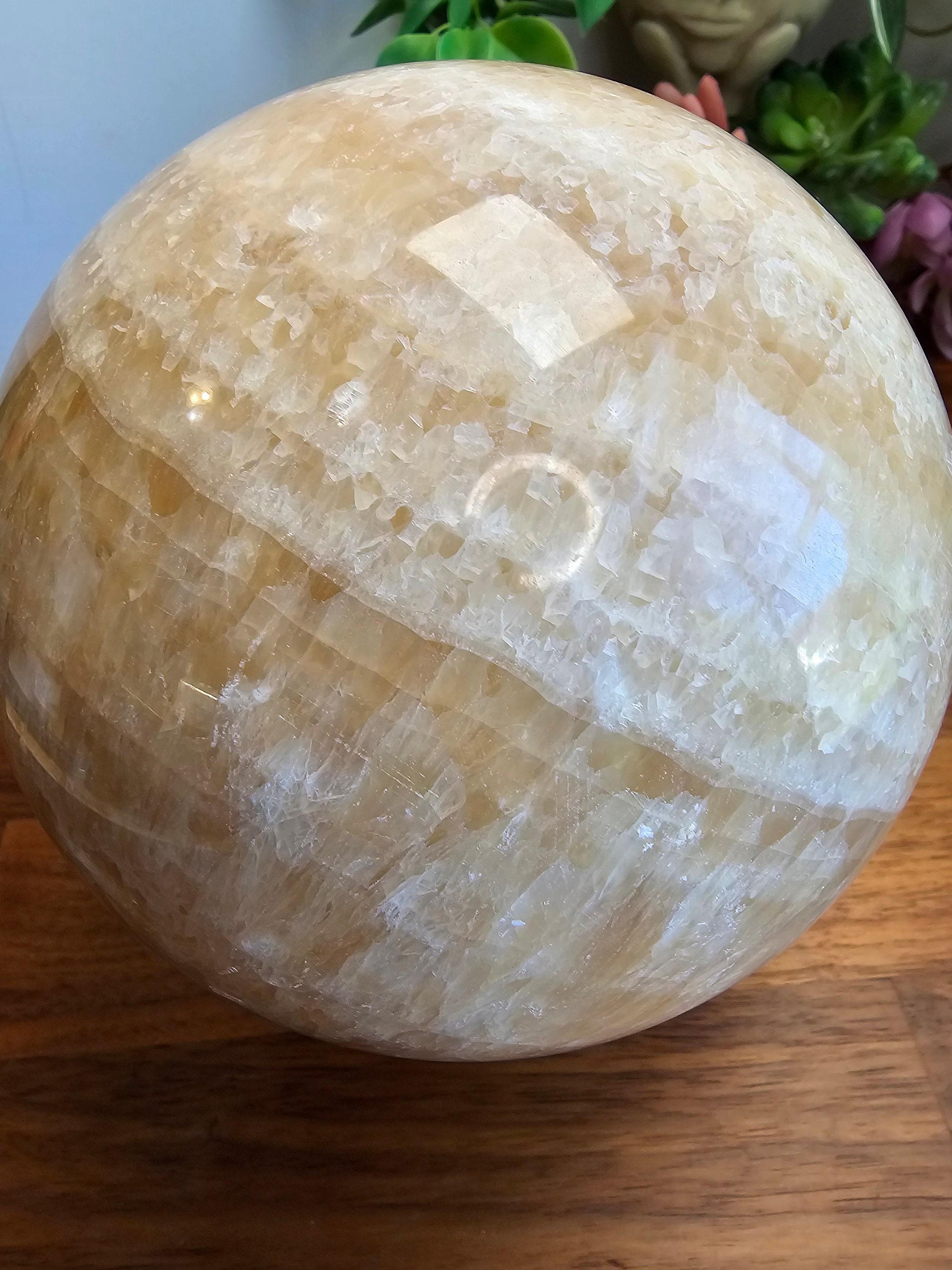 Massive Banded Orange Calcite Crystal Sphere - 6" (148mm)