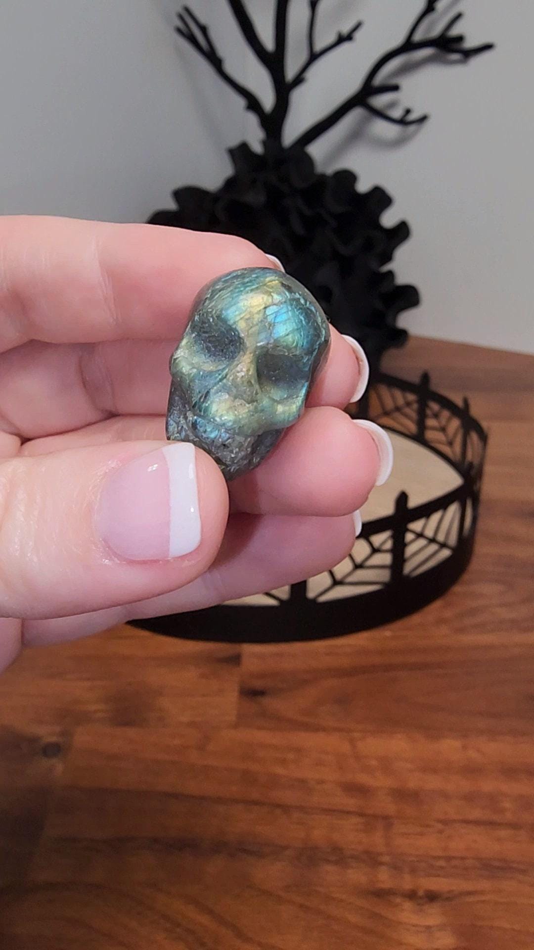 Labradorite Mini Skull - Flashy Crystal, Spooky Season Decor
