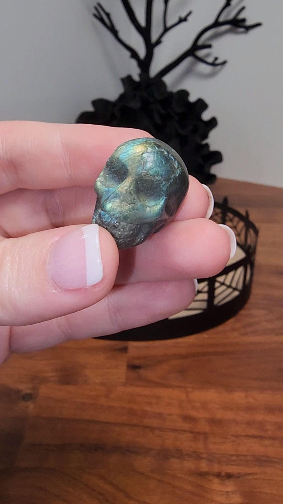 Labradorite Mini Skull - Flashy Crystal, Spooky Season Decor