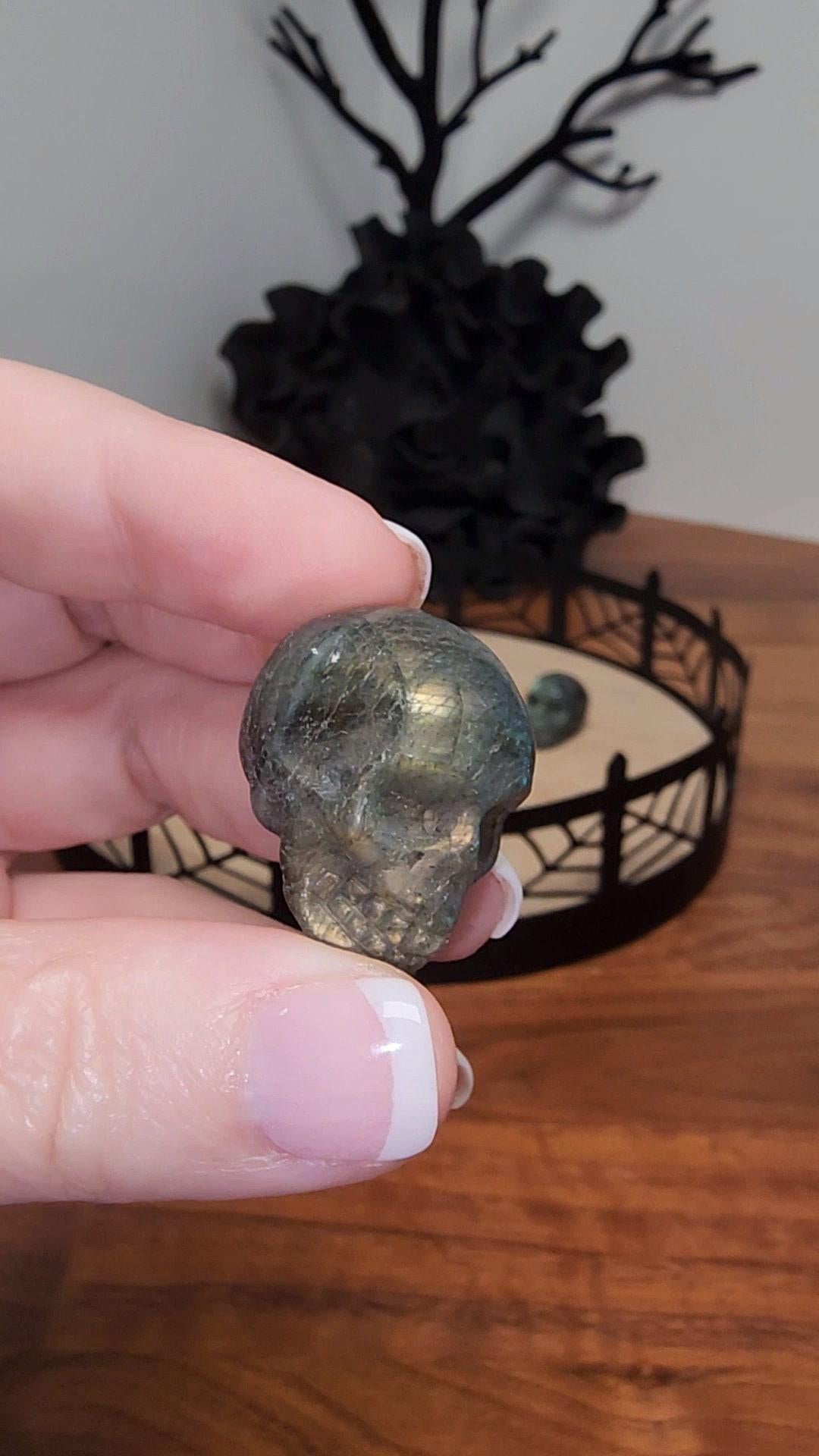 Labradorite Mini Skull - Flashy Crystal, Spooky Season Decor