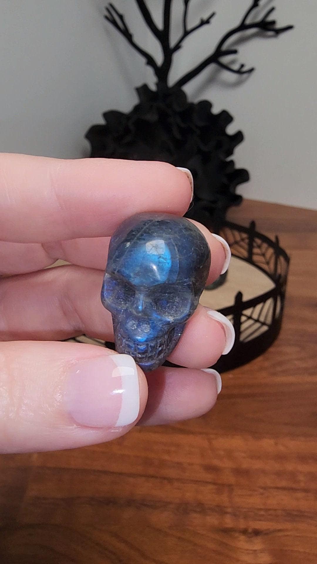 Labradorite Mini Skull - Flashy Crystal, Spooky Season Decor