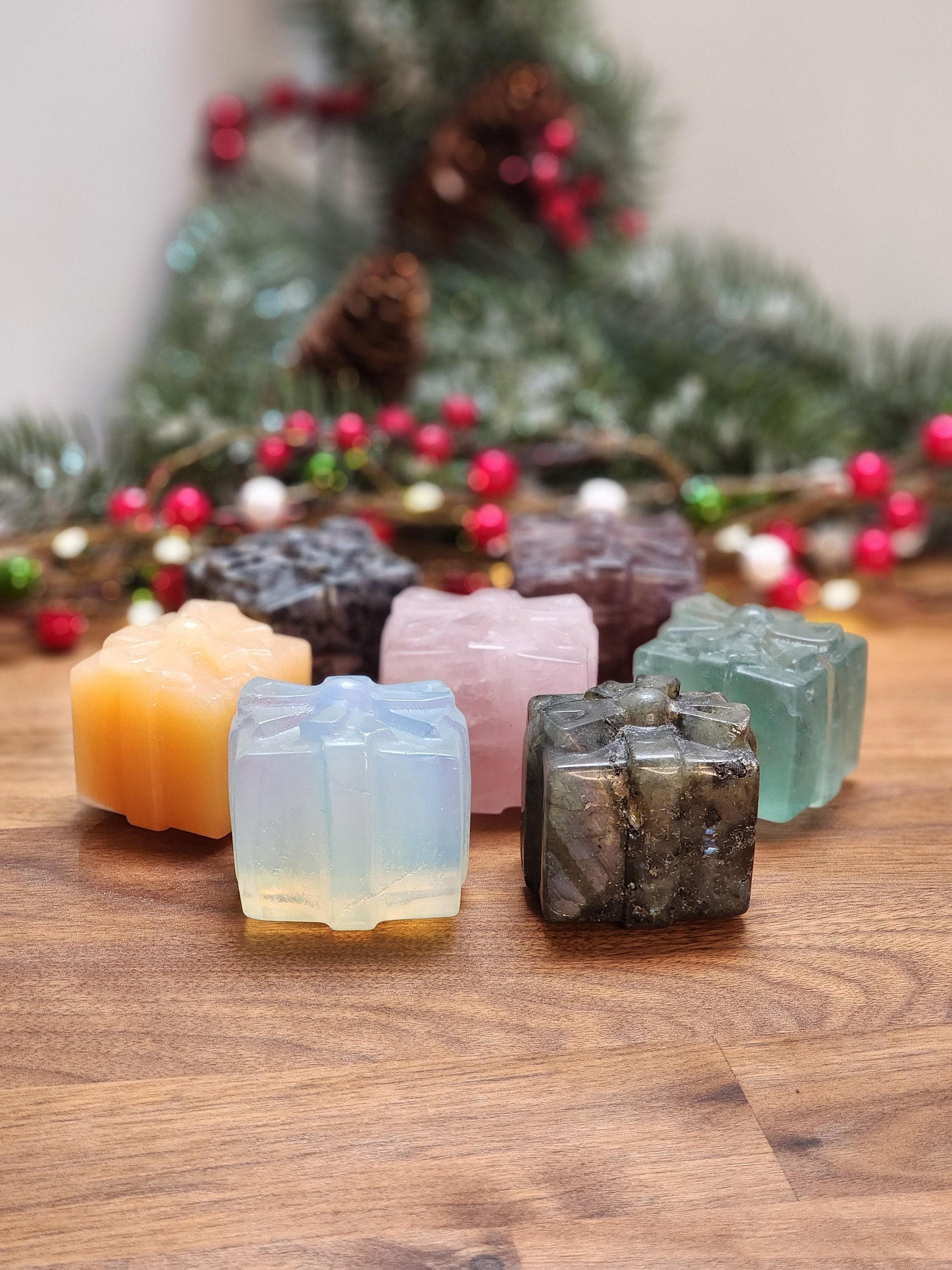 Crystal Gift Carvings: Larvakite, Fluorite, Rose Quartz, Labradorite