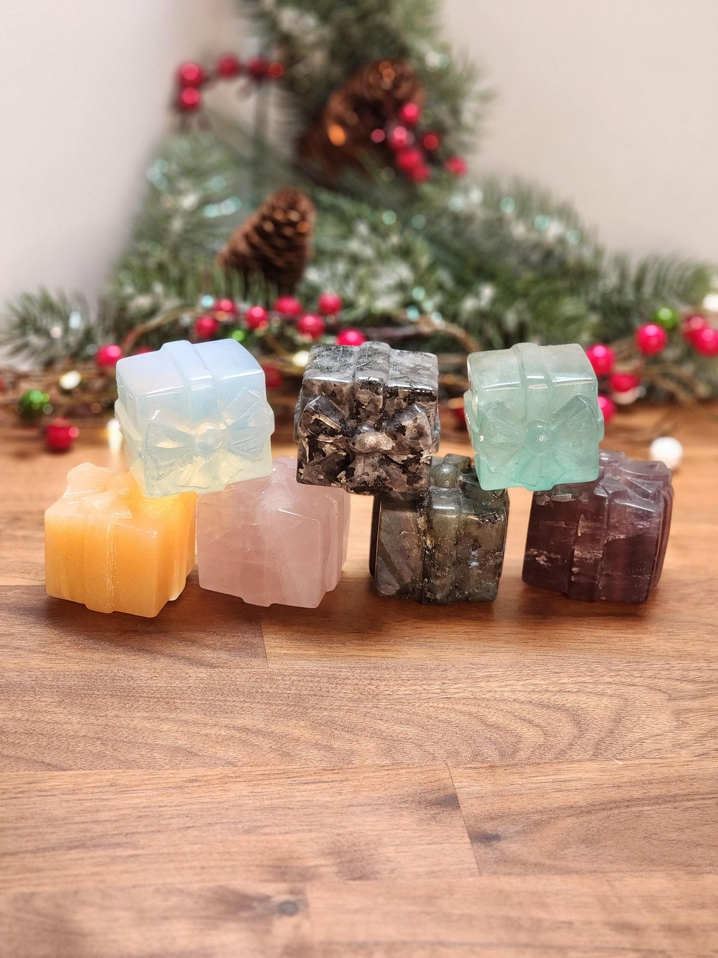 Crystal Gift Carvings: Larvakite, Fluorite, Rose Quartz, Labradorite