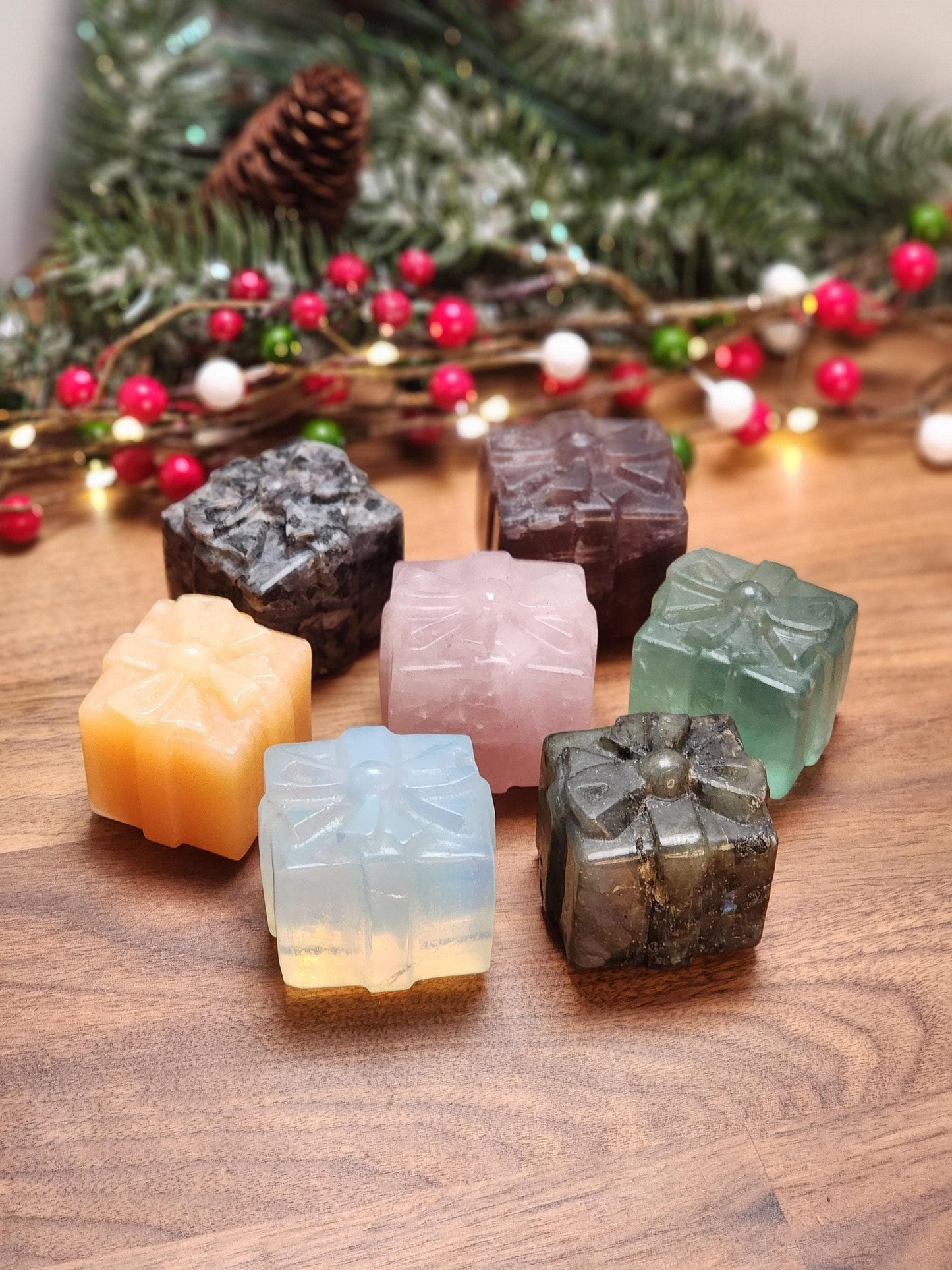 Crystal Gift Carvings: Larvakite, Fluorite, Rose Quartz, Labradorite