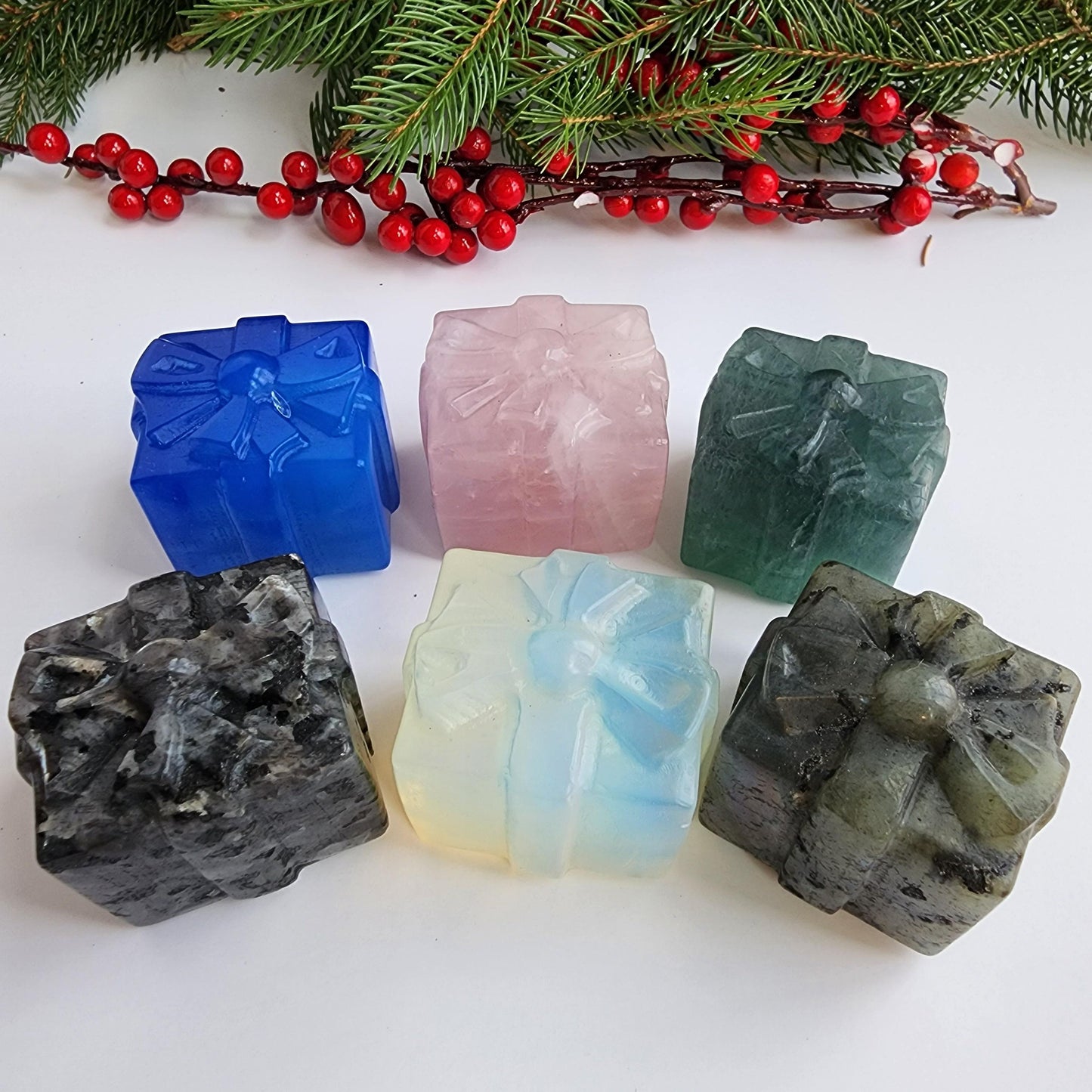 Crystal Gift Carvings: Larvakite, Fluorite, Rose Quartz, Labradorite