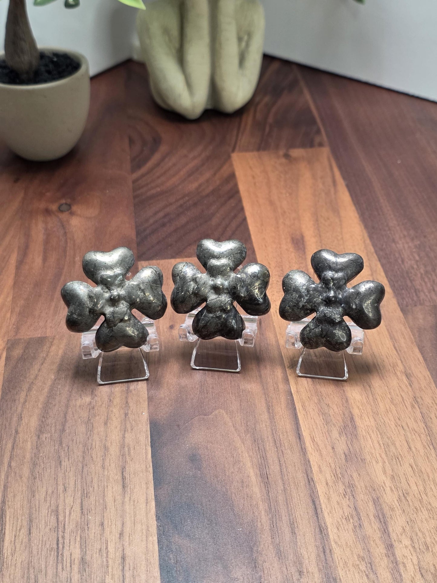 Pyrite Four Leaf Clover Carving: Golden Fools Gold