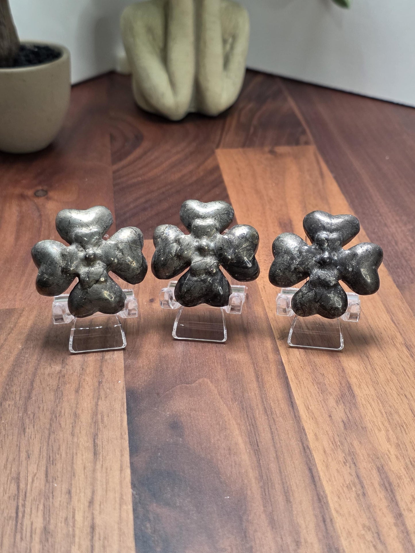 Pyrite Four Leaf Clover Carving: Golden Fools Gold