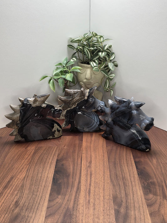 Volcano Agate Unicorn Crystal Carving UV Reactive