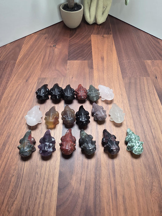 Axolotl Crystal Carving - 1.5 inch Obsidian, Rose Quartz