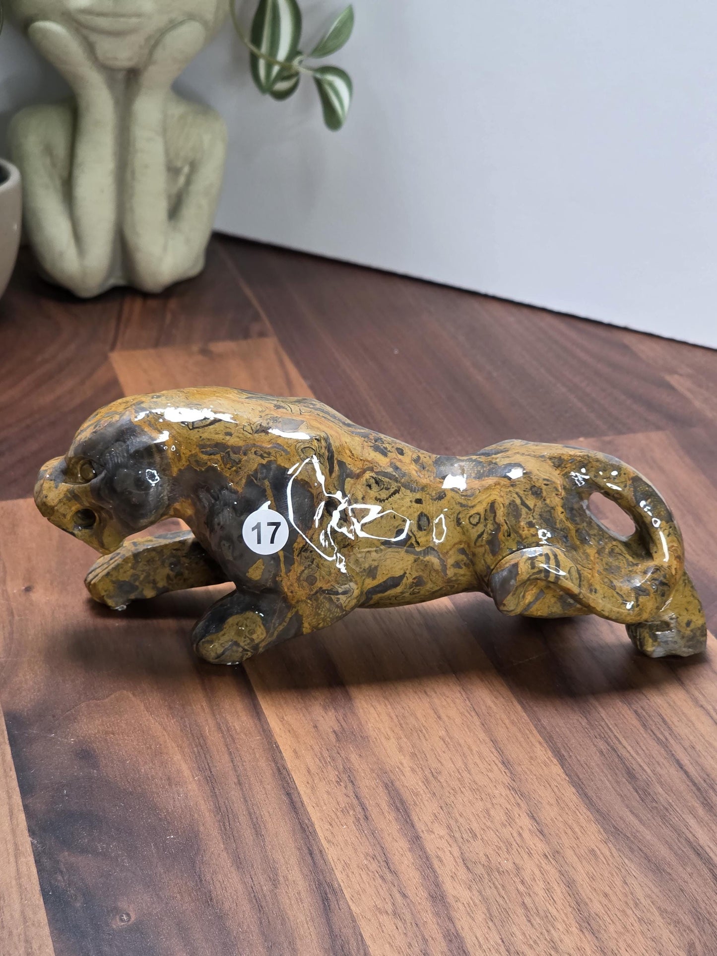 Leopard Skin Jasper Jaguar Crystal Carving | 6 Inches | Brown Gray and Black