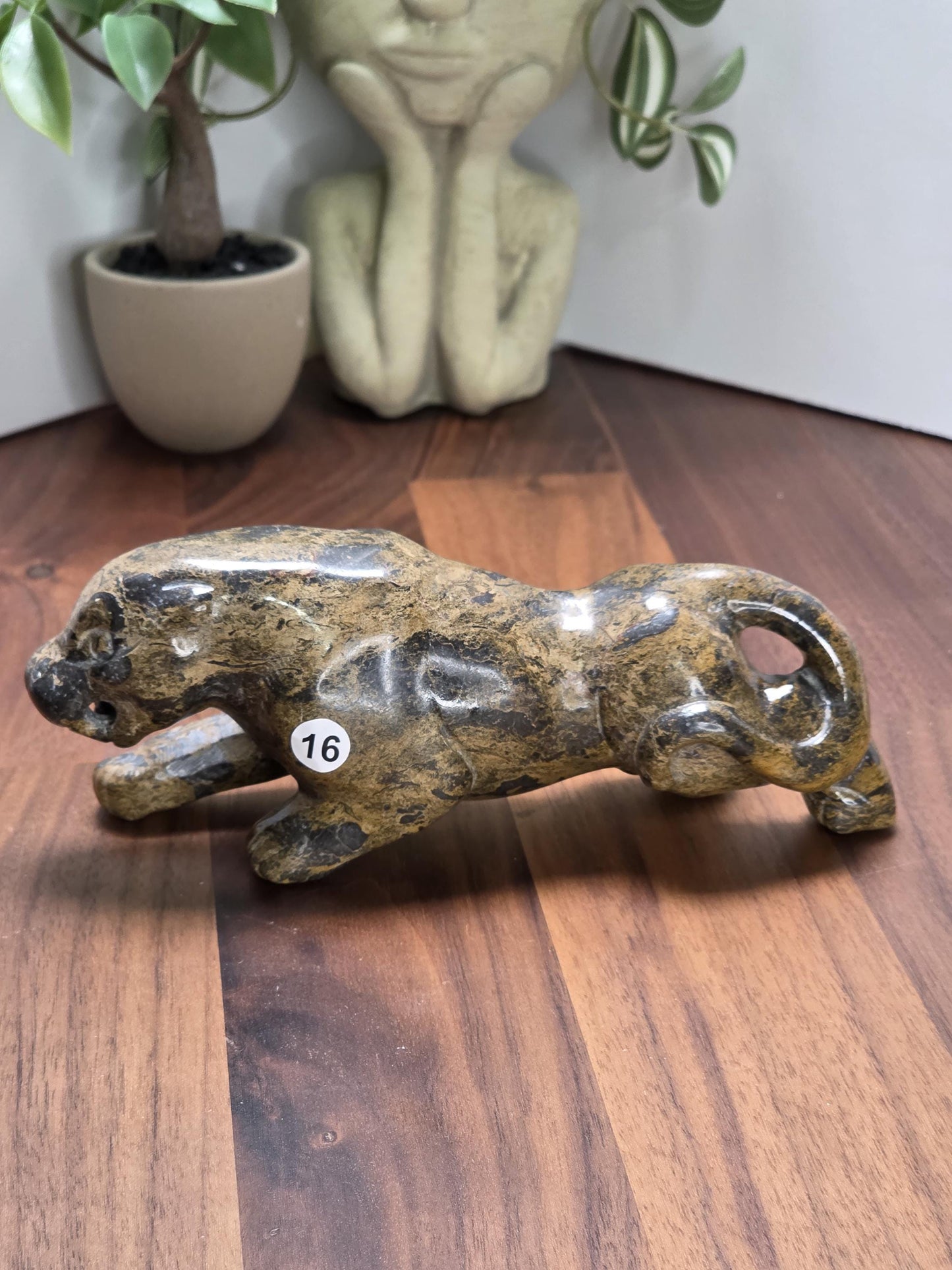Leopard Skin Jasper Jaguar Crystal Carving | 6 Inches | Brown Gray and Black