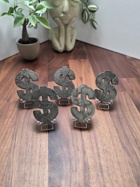 Pyrite Dollar Sign Carving: Golden Fools Gold