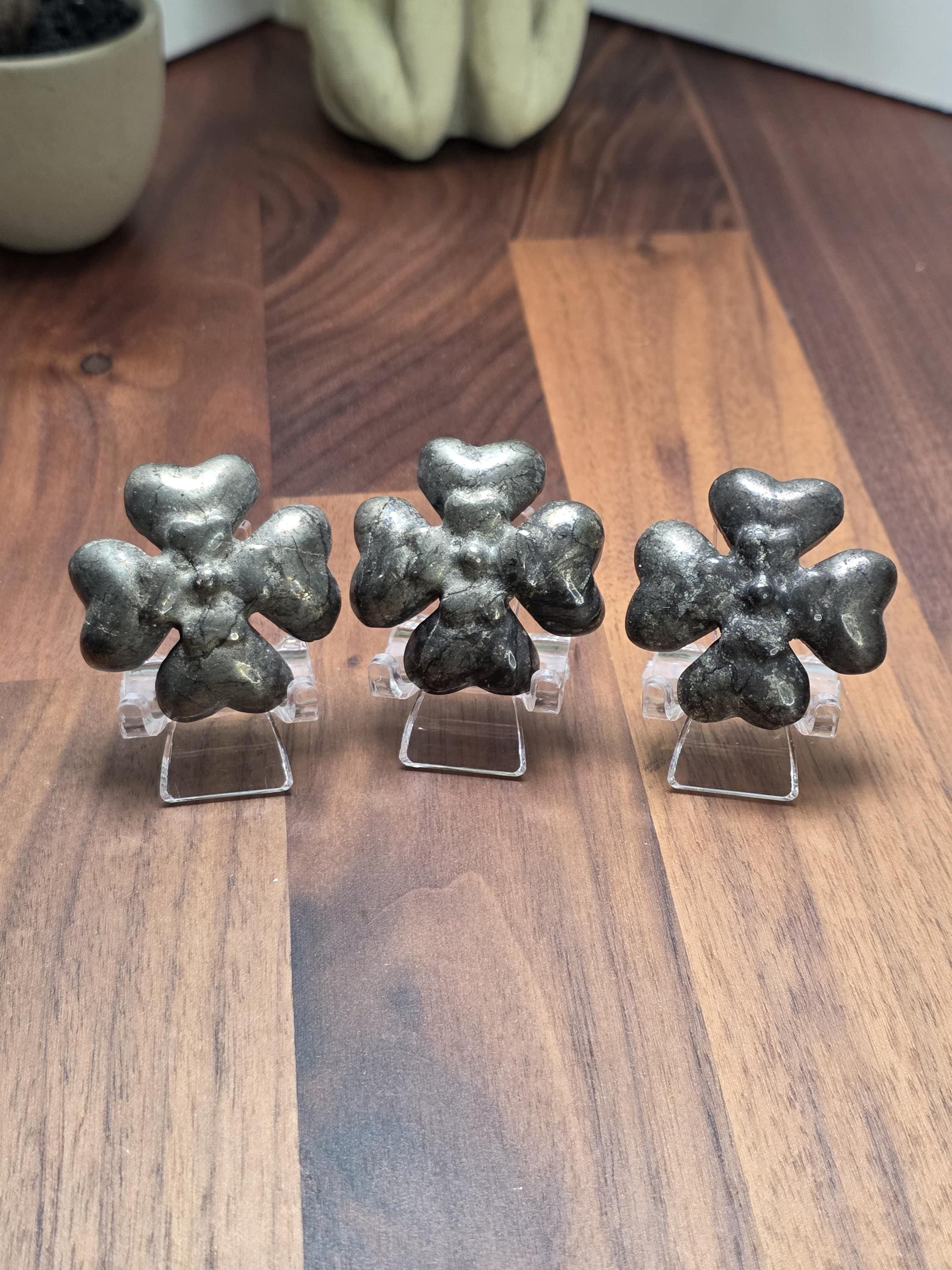 Pyrite Four Leaf Clover Carving: Golden Fools Gold