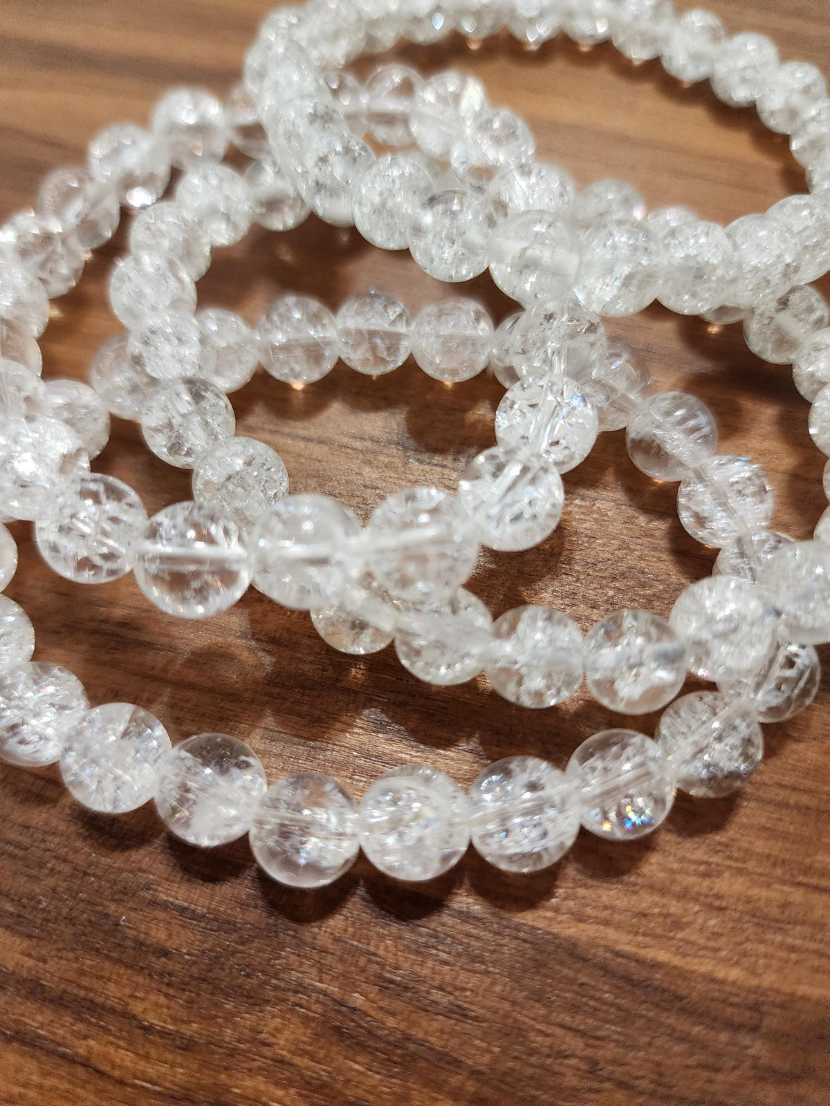 Clear Crackle Quartz Bracelet: Around 8MM Crystal Bead Bracelet with Rainbows & Sparkle