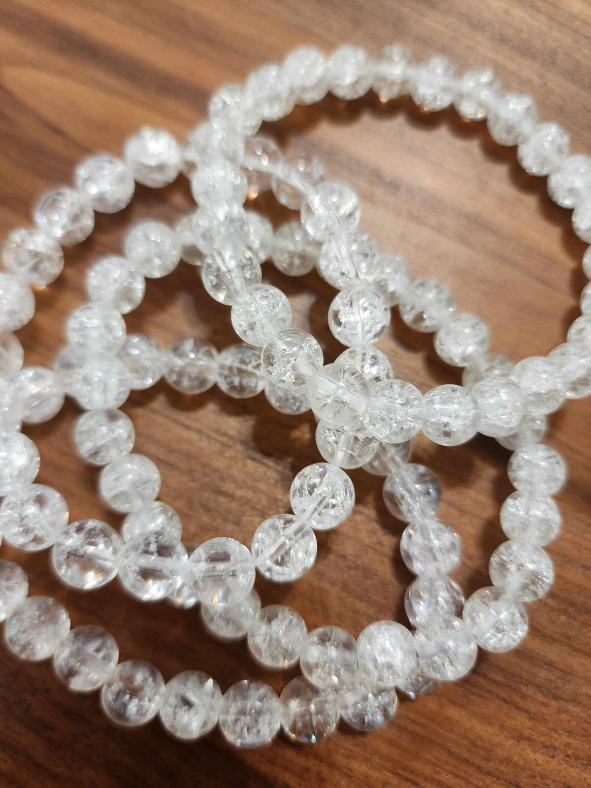 Clear Crackle Quartz Bracelet: Around 8MM Crystal Bead Bracelet with Rainbows & Sparkle