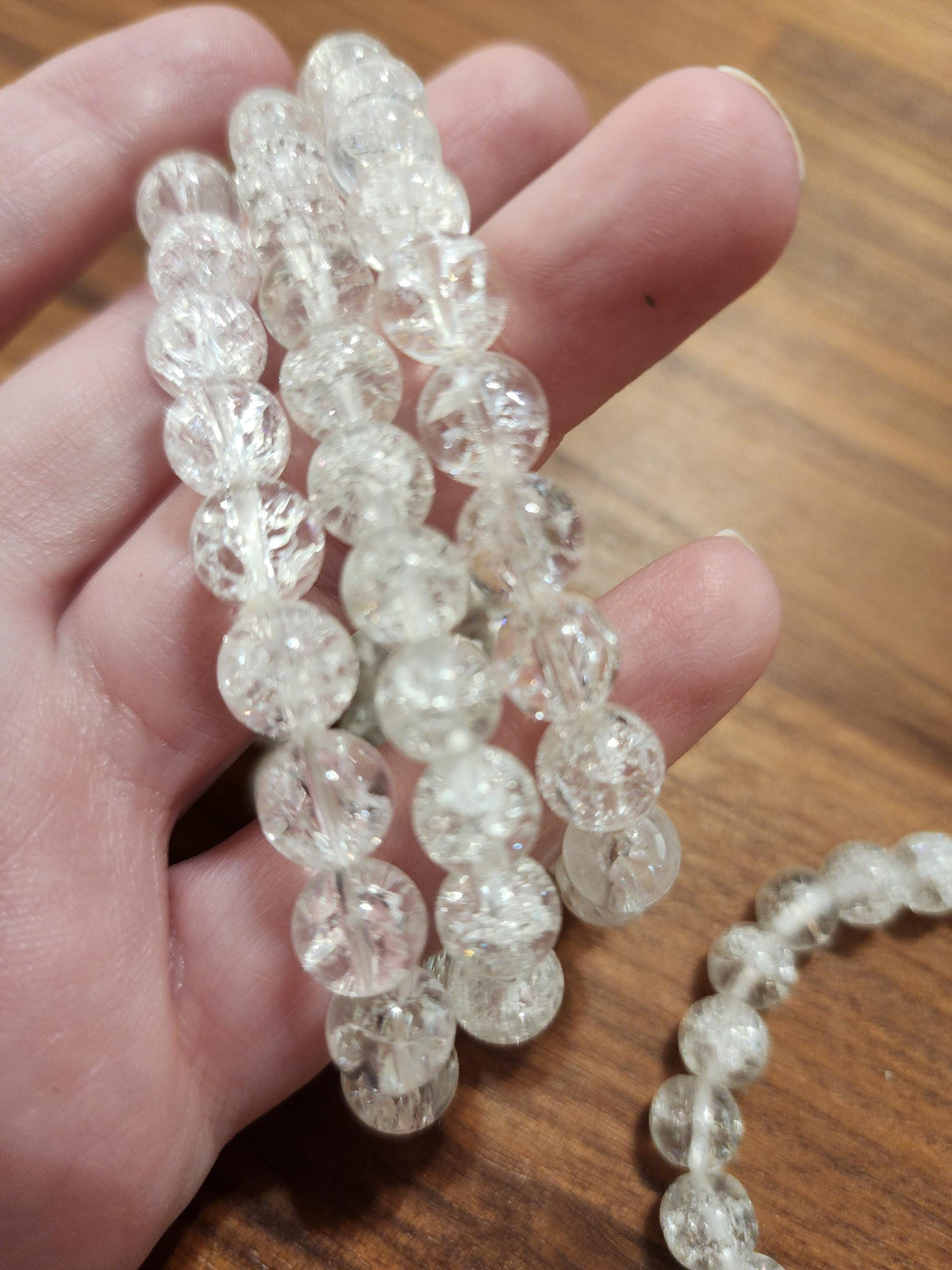 Clear Crackle Quartz Bracelet: Around 8MM Crystal Bead Bracelet with Rainbows & Sparkle