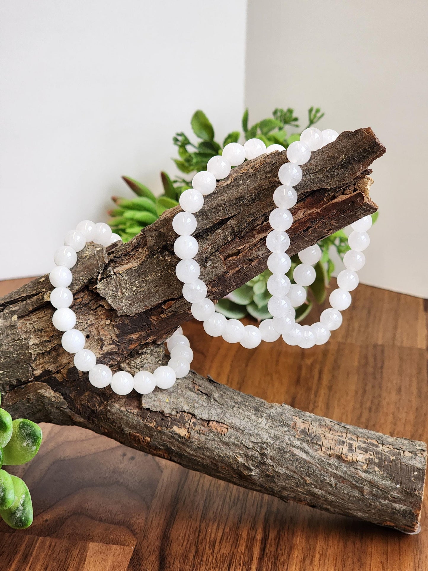 Snow White Agate Bracelet: 8MM Natural Milky Clear Quartz Beads | Cloudy White Gemstones