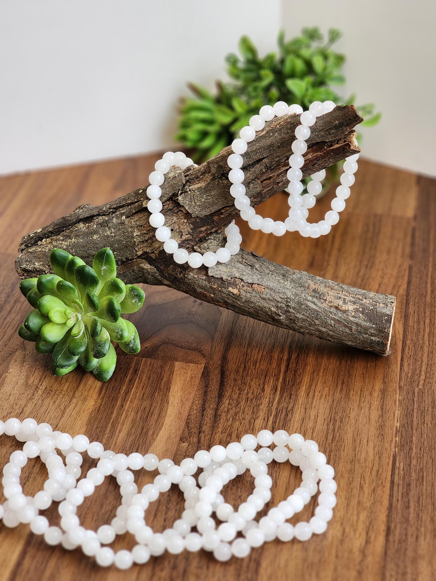 Snow White Agate Bracelet: 8MM Natural Milky Clear Quartz Beads | Cloudy White Gemstones