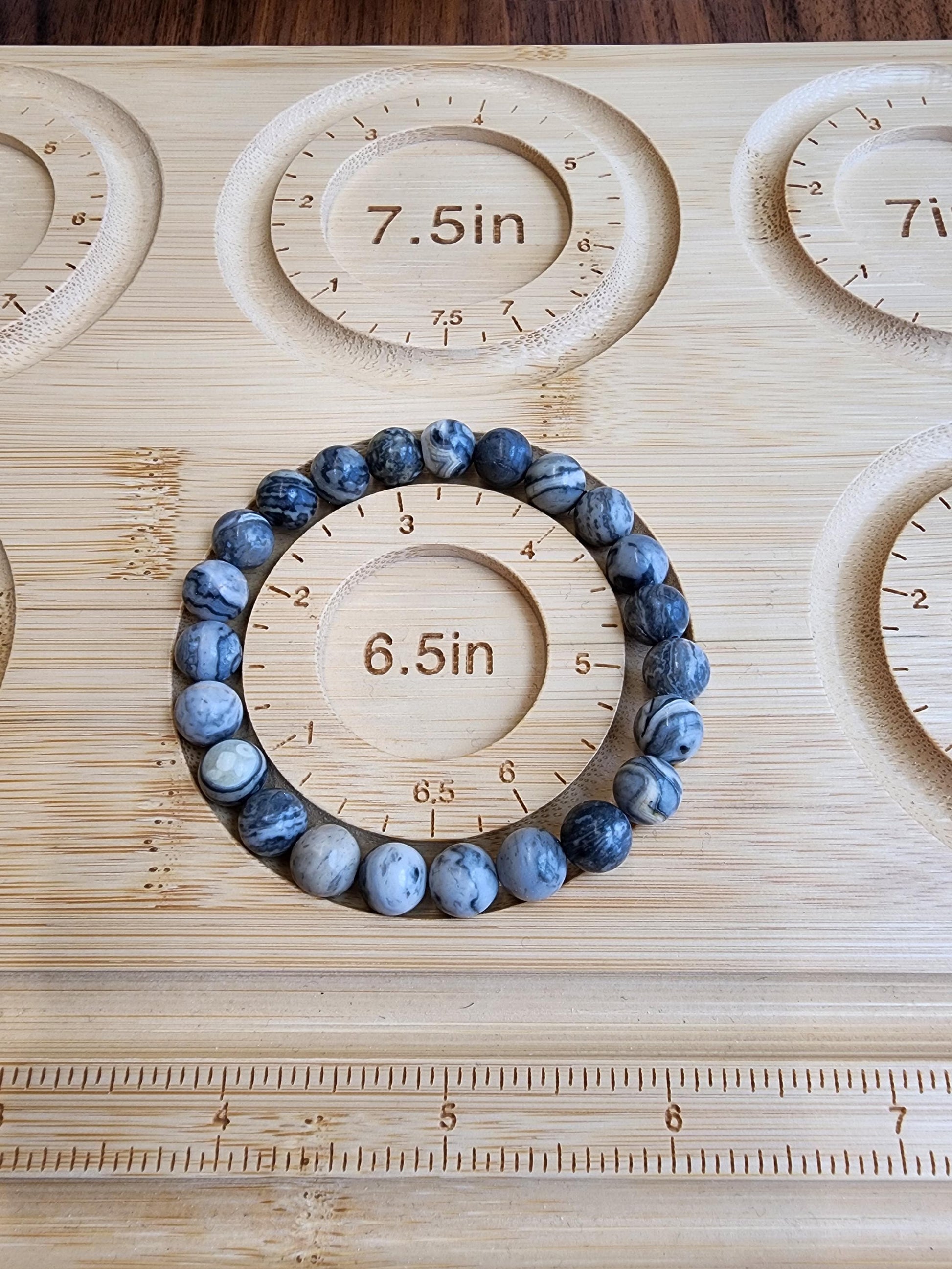 Gray Picasso Jasper Crystal Bracelet, Marbled Beads (8mm Stretch)