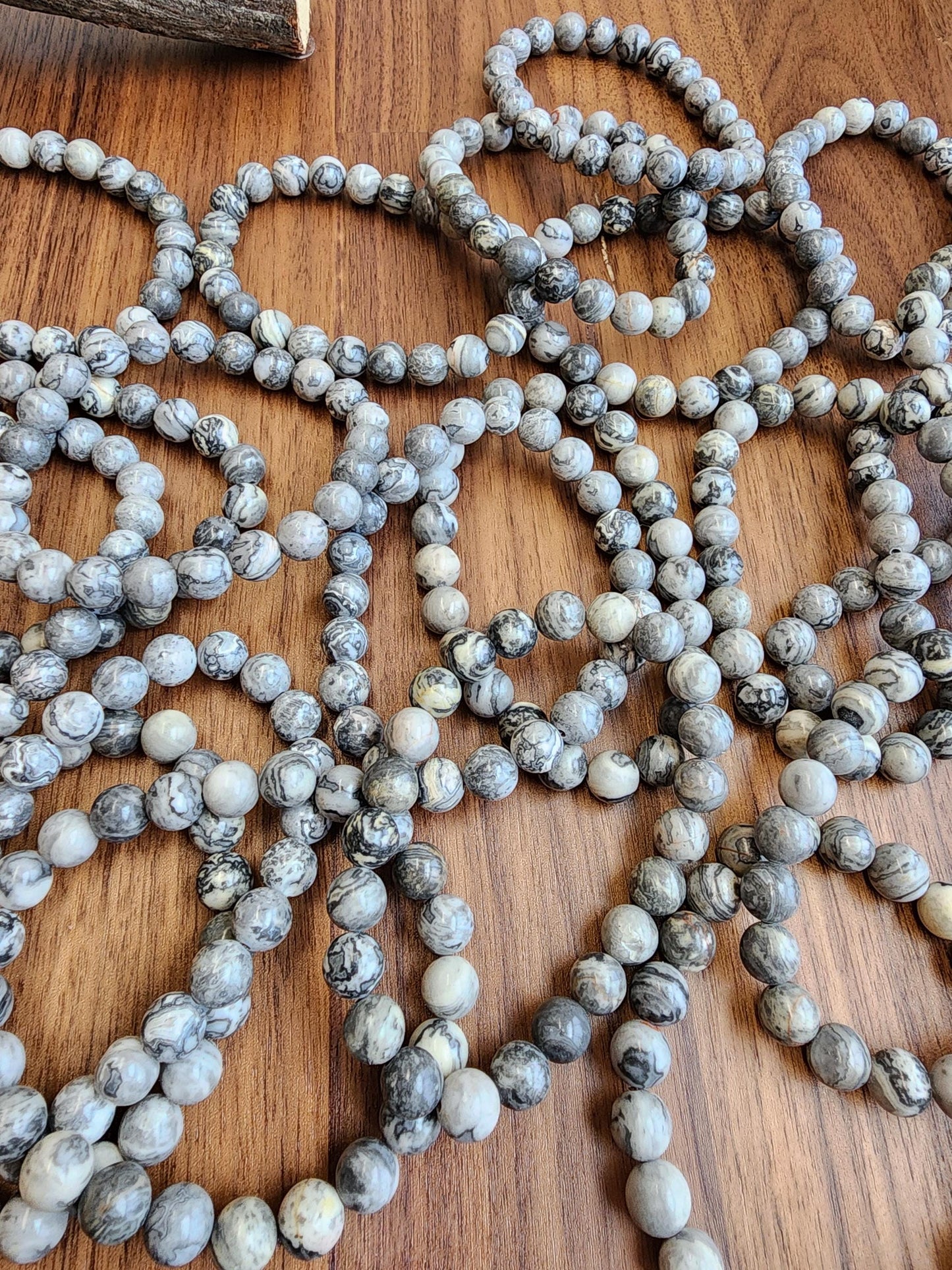 Gray Picasso Jasper Crystal Bracelet, Marbled Beads (8mm Stretch)