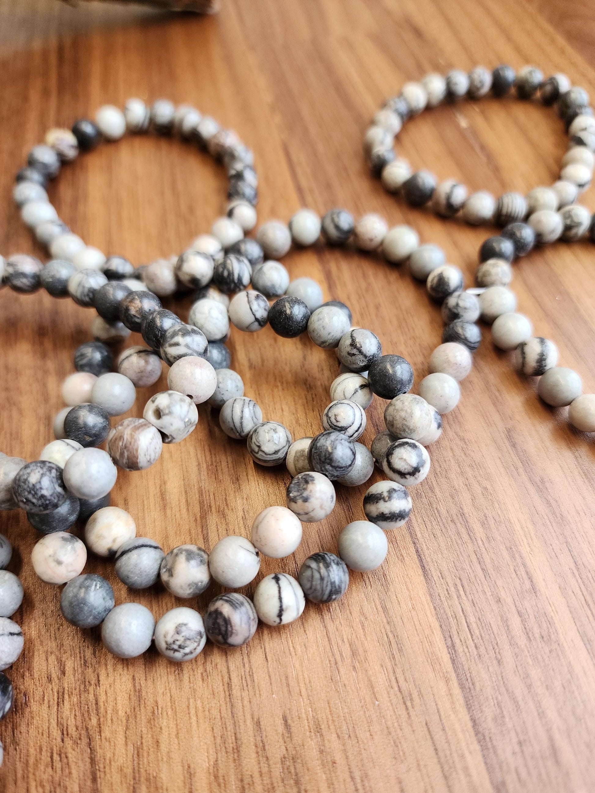 SpiderWeb Jasper Bracelet: 8MM Webbed Black and White Patterns for Halloween or Spooky Styles | Gothic Vibes Wednesday would Love!