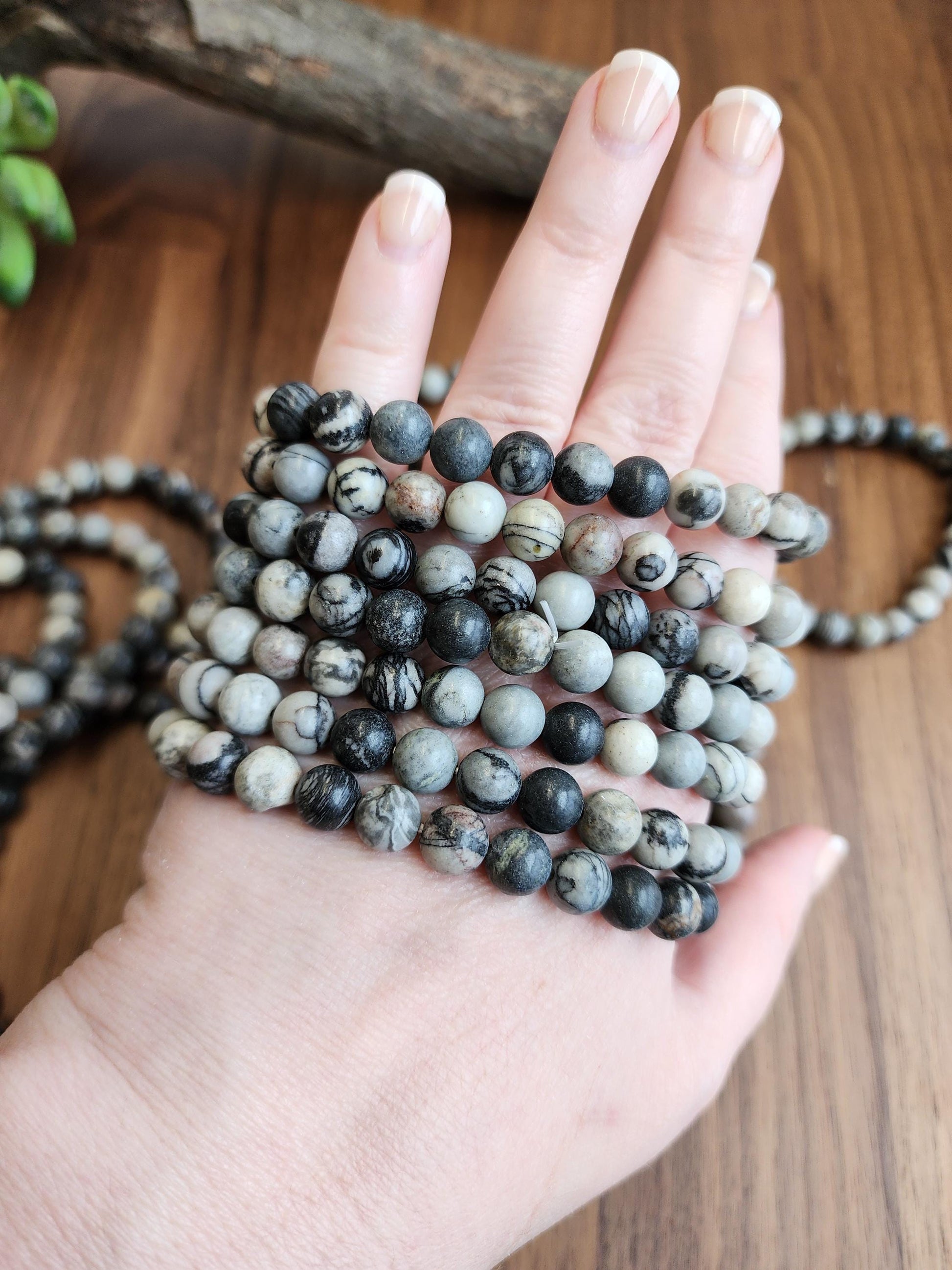 SpiderWeb Jasper Bracelet: 8MM Webbed Black and White Patterns for Halloween or Spooky Styles | Gothic Vibes Wednesday would Love!