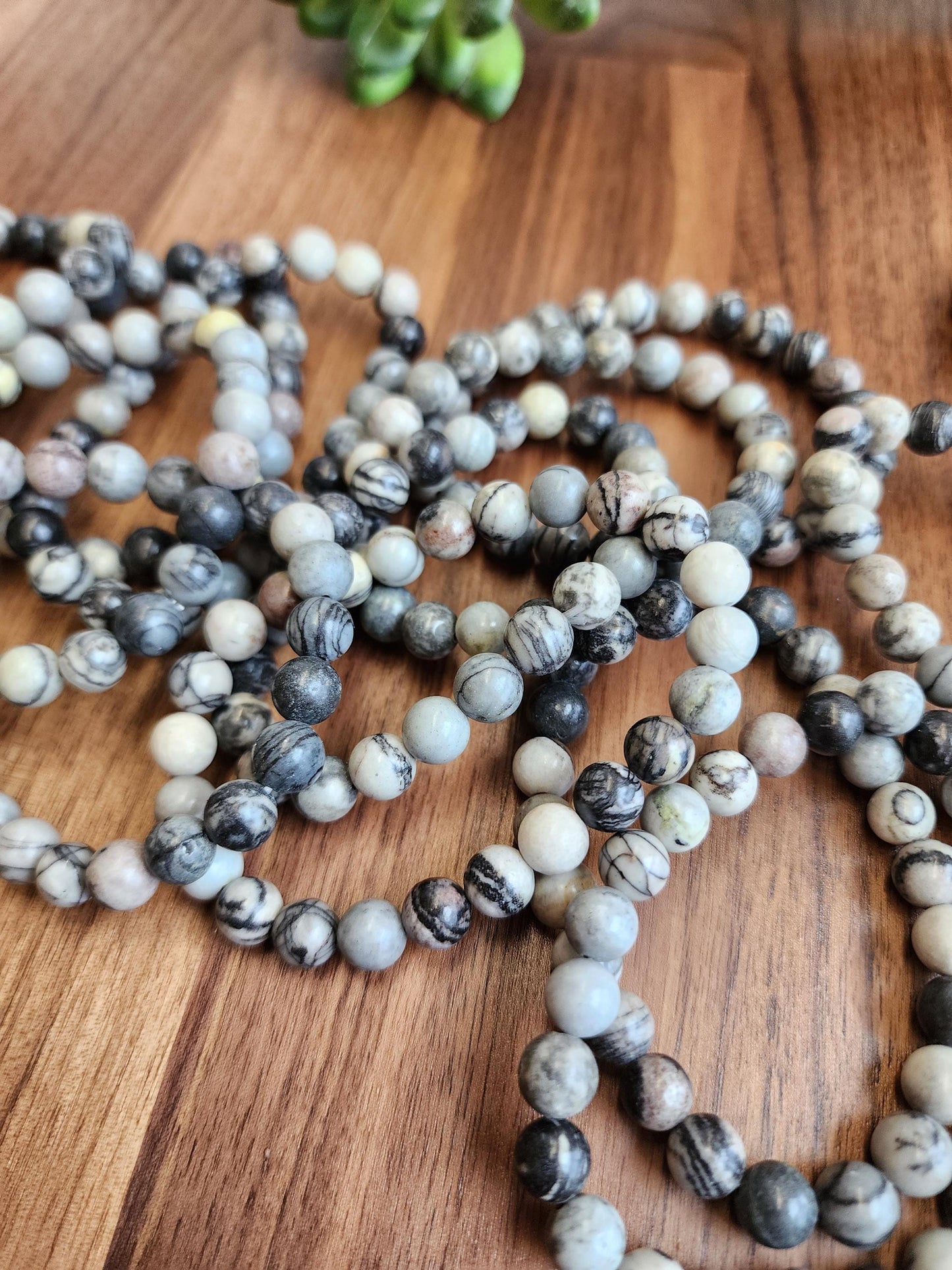 SpiderWeb Jasper Bracelet: 8MM Webbed Black and White Patterns for Halloween or Spooky Styles | Gothic Vibes Wednesday would Love!